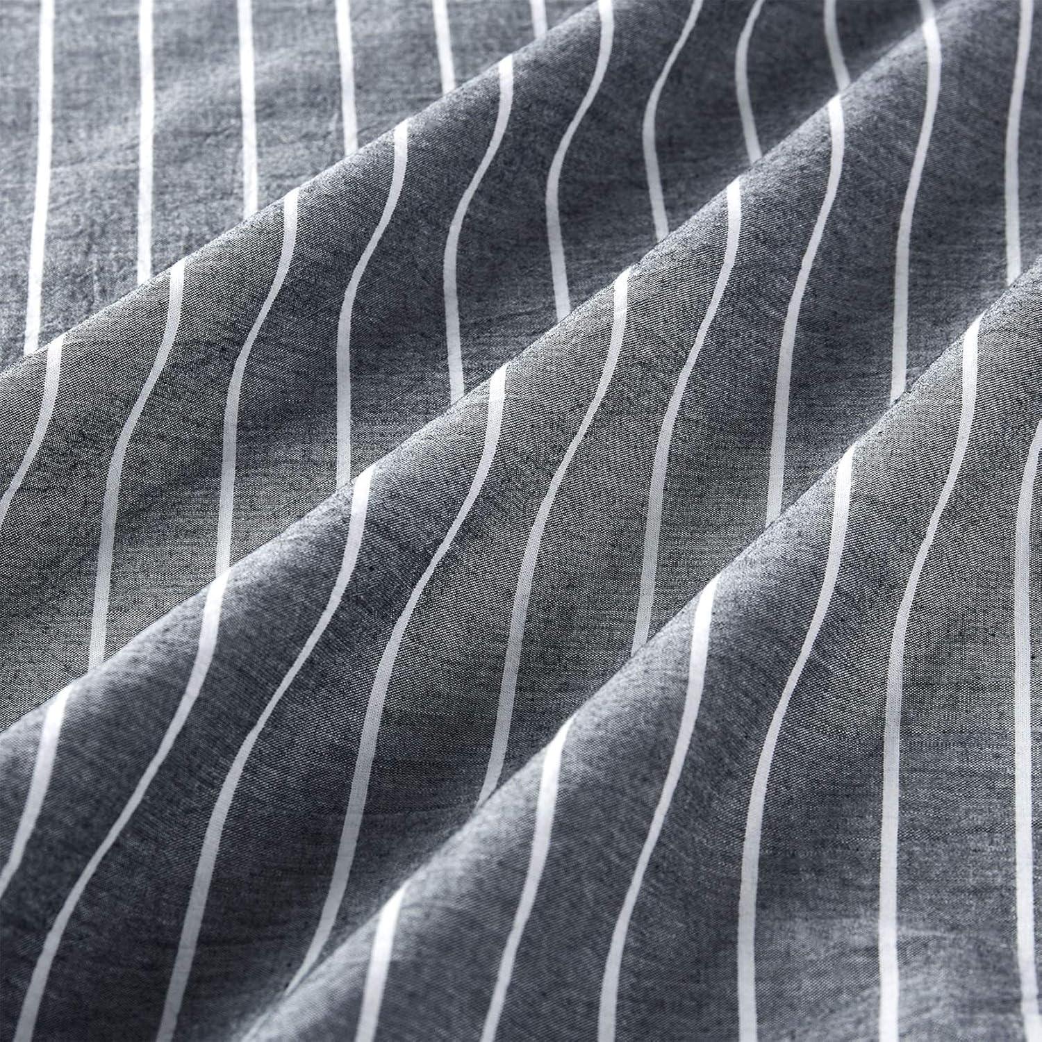 Wake In Cloud - Striped Pillow Cases, 100% Washed Cotton, Ticking Stripe Vertical Pinstripe Neutral Farmhouse, Set of 2 Pillowcases Pillow Shams Covers, Gray, Standard Size 20x26 Inches