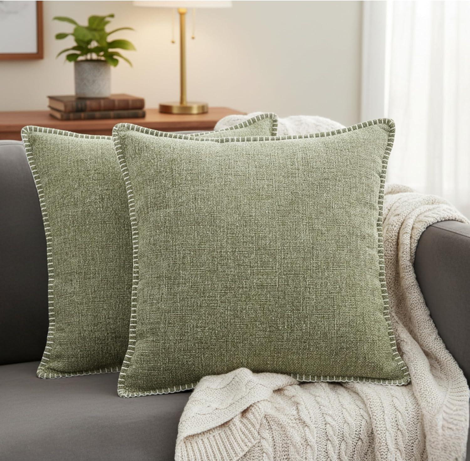 Oveesha Soft Chenille Throw Pillow Covers With Stitched Edge (Set of 2)