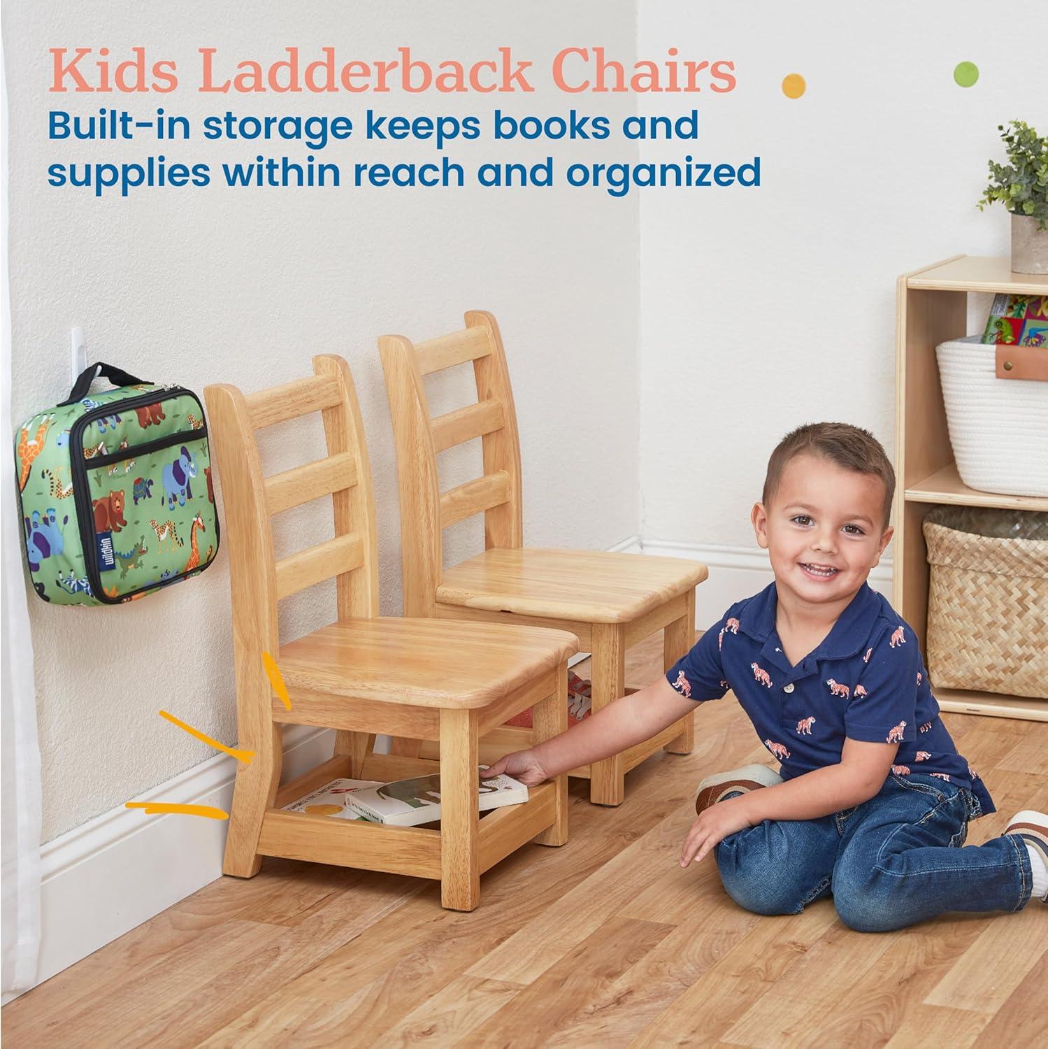 ECR4Kids Three Rung Ladderback Chair with Storage, Classroom Seating, Natural, 2-Pack