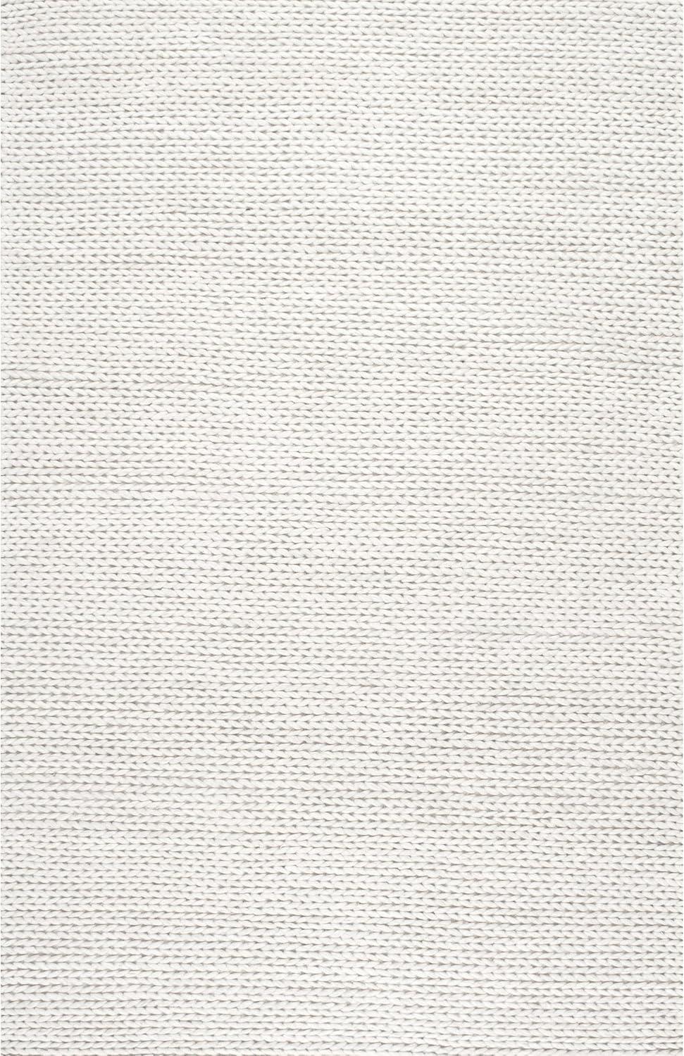 Luxurious Off-White Braided Wool 6' Square Area Rug