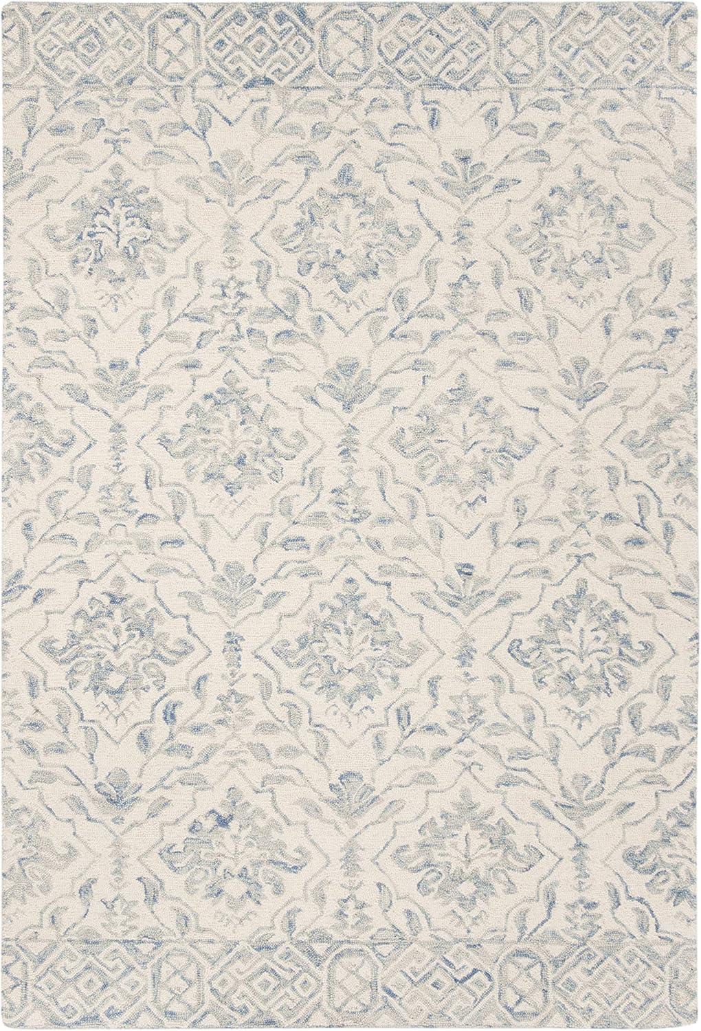 SAFAVIEH Dip Dye Bernadette Floral Wool Area Rug, Light Blue/Ivory, 3' x 5'