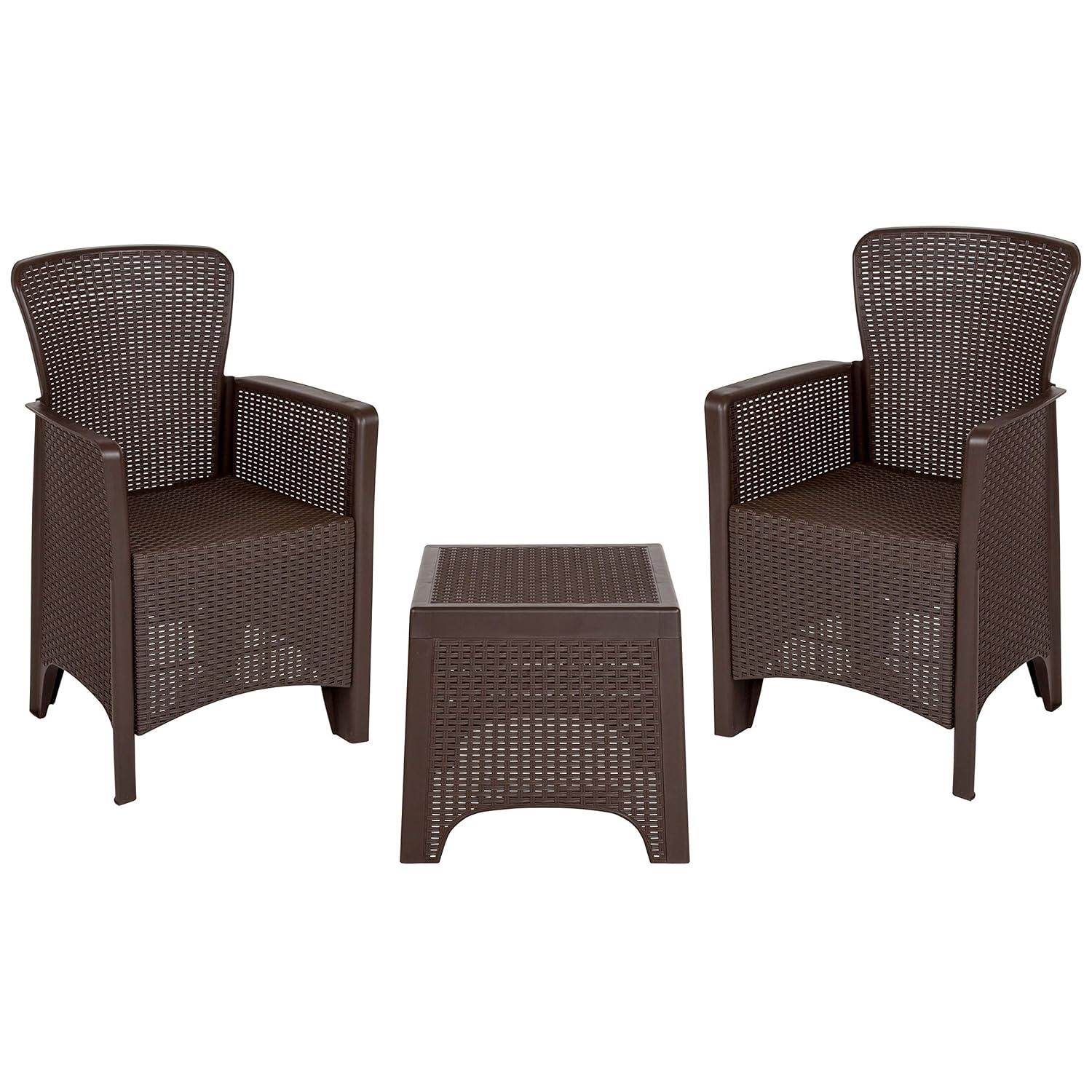 Chocolate Brown Resin Faux Rattan 2-Person Patio Set