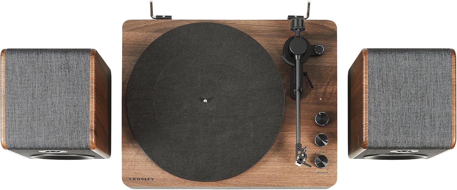 Charcoal and Brown Bluetooth Record Player with Speakers