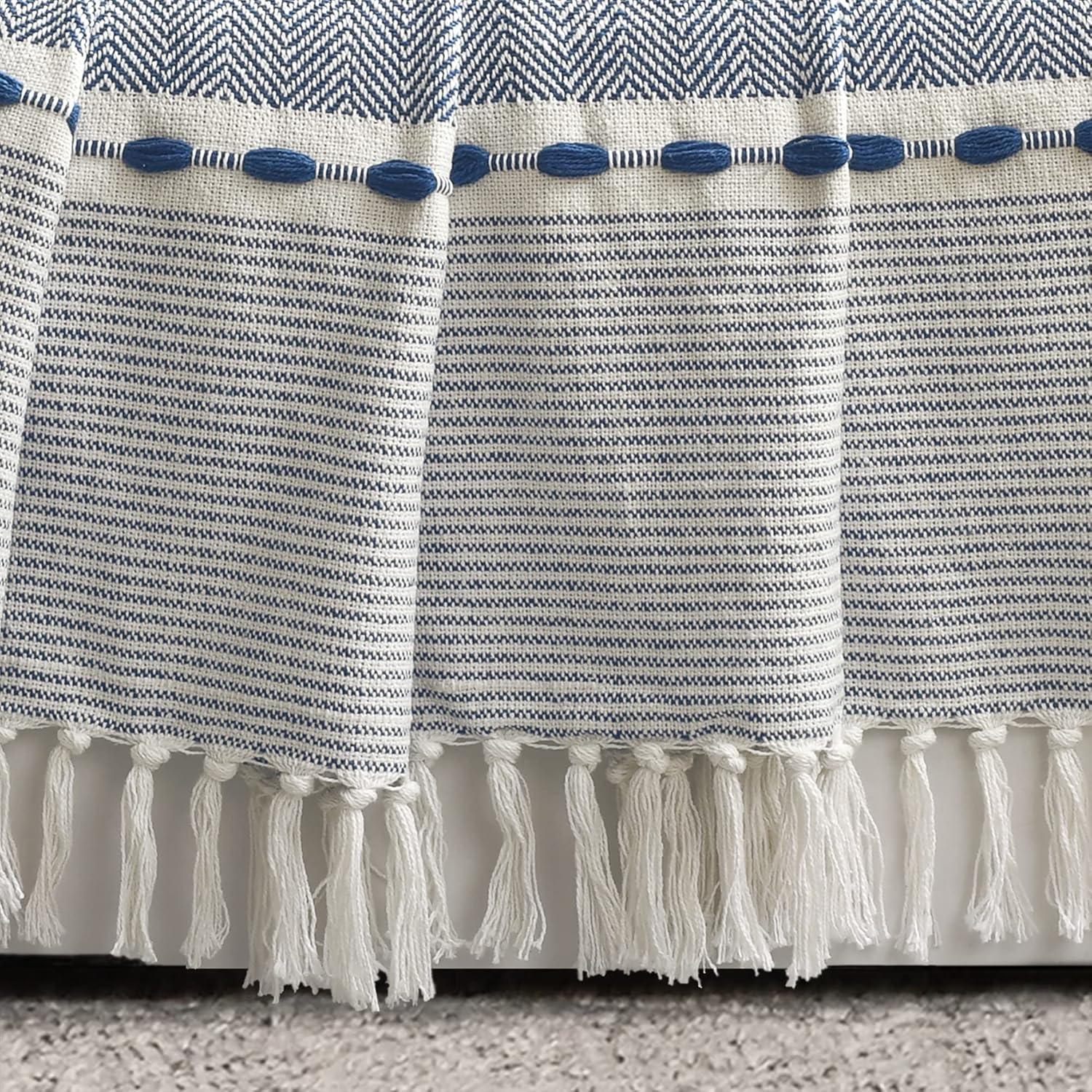 50"x60" Herringbone Striped Yarn Dyed Cotton Woven Throw Blanket with Tassels - Lush Décor