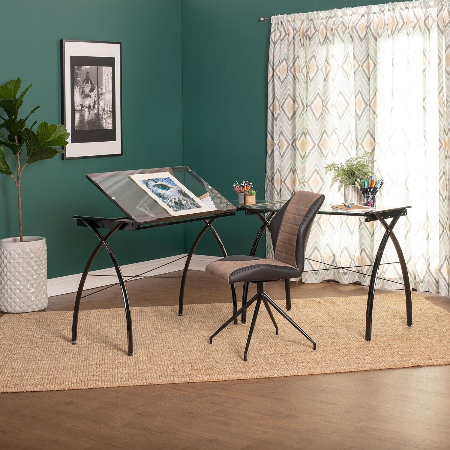 Inbox Zero Courson L-Shaped Glass Top Drafting Table