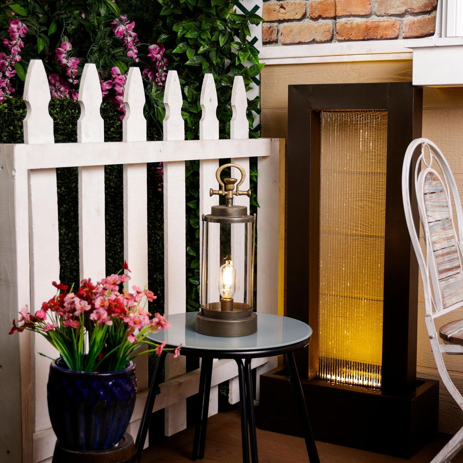 Vintage Metal & Glass Lantern with Warm LED Lights