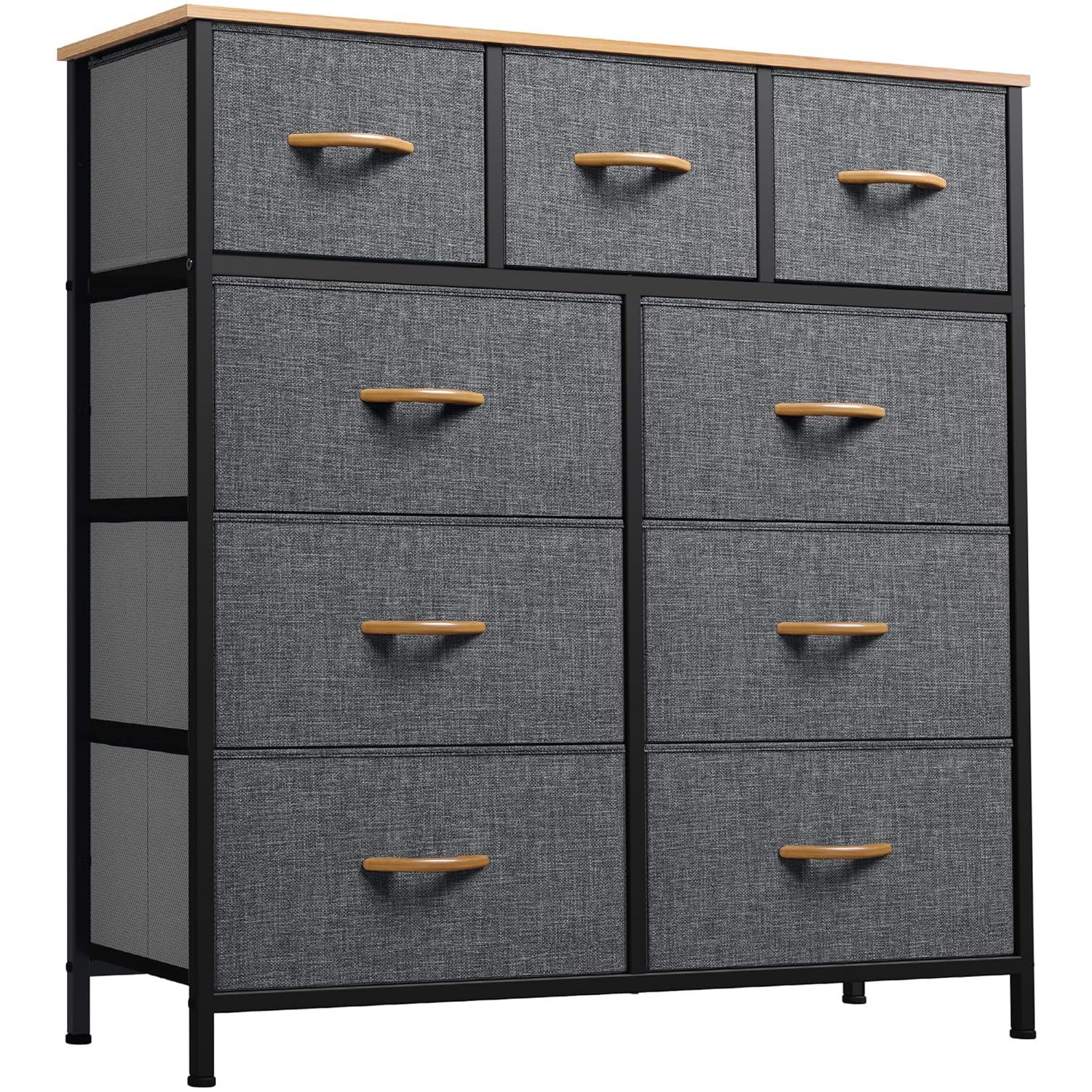 YITAHOME Dresser for Bedroom with 9 Drawers, Fabric Storage Dresser, Closet & Chest of Drawers for Living Room, Closets - Sturdy Steel Frame, Wooden Top & Easy Pull Fabric Bins(Dark Grey)