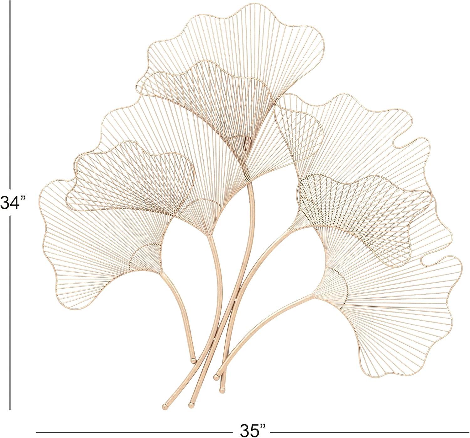 Deco 79 Metal Leaf Home Wall Decor Wall Sculpture with White Accents, Wall Art 25" x 2" x 40", Gold