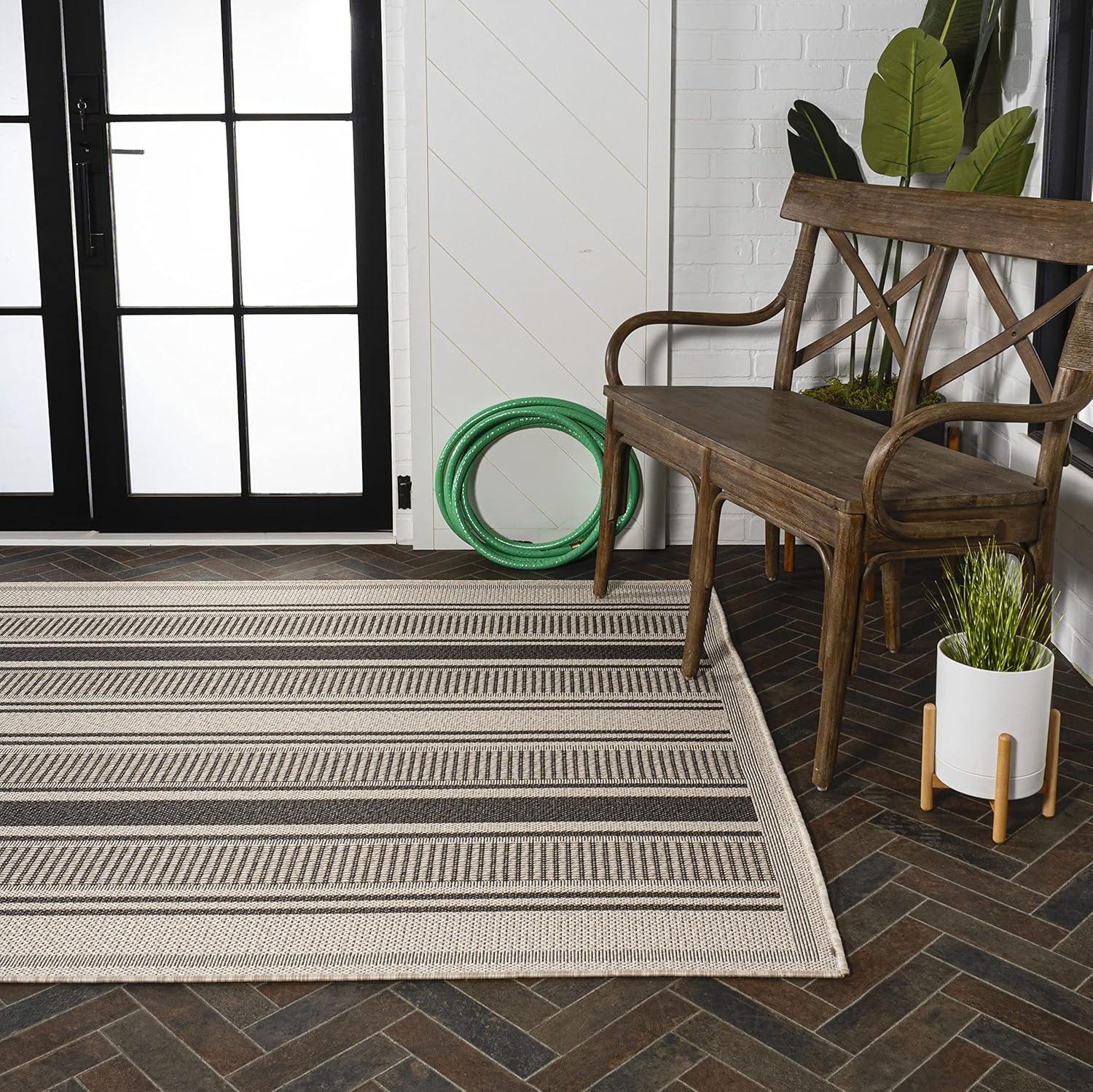 Haynes Modern Double Stripe Indoor/Outdoor Area Rug - JONATHAN Y