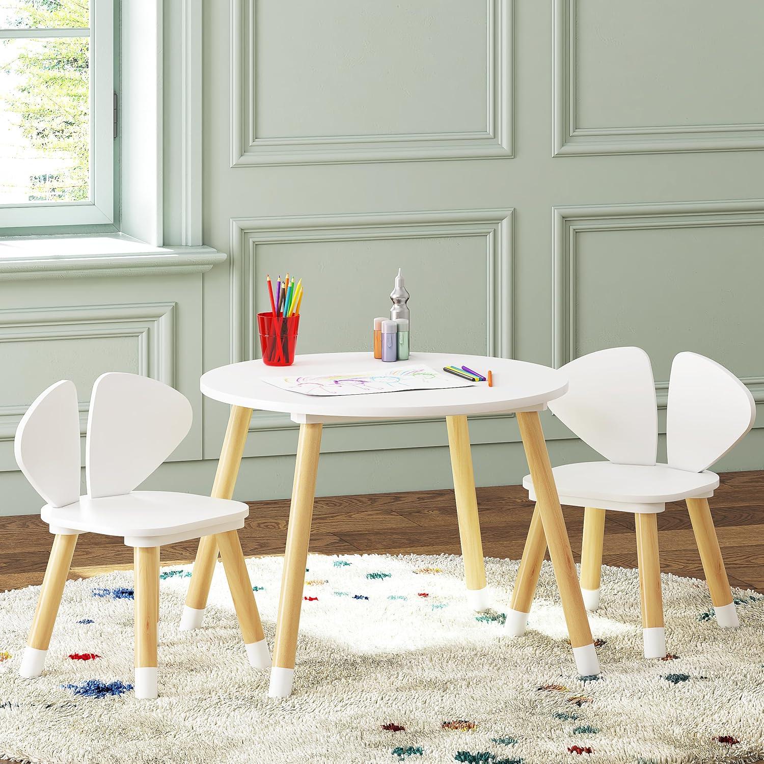 UTEX 3-Piece Multifunction Kids Round Table and Chair Set, White