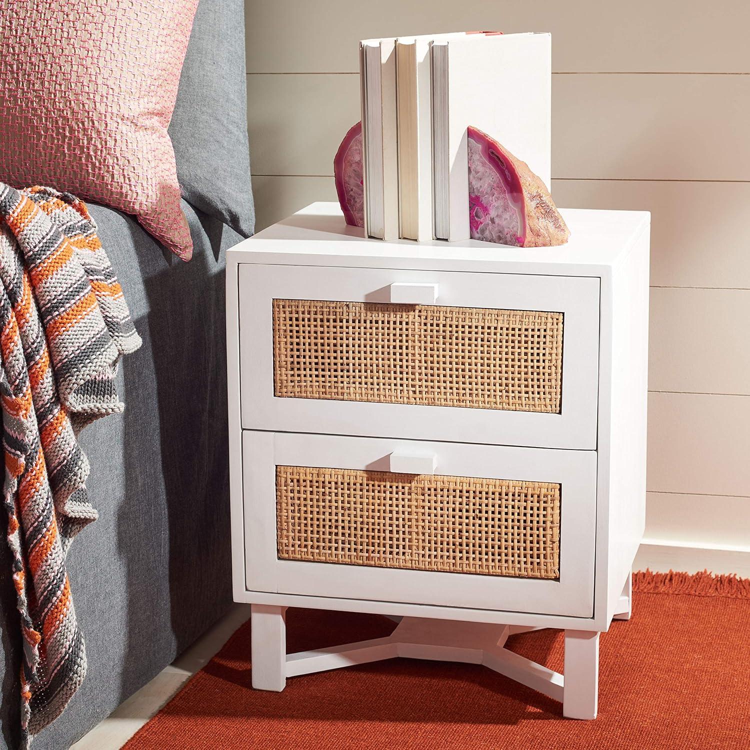 Hedwig 2 Drawer Nightstand - White/Natural - Safavieh.