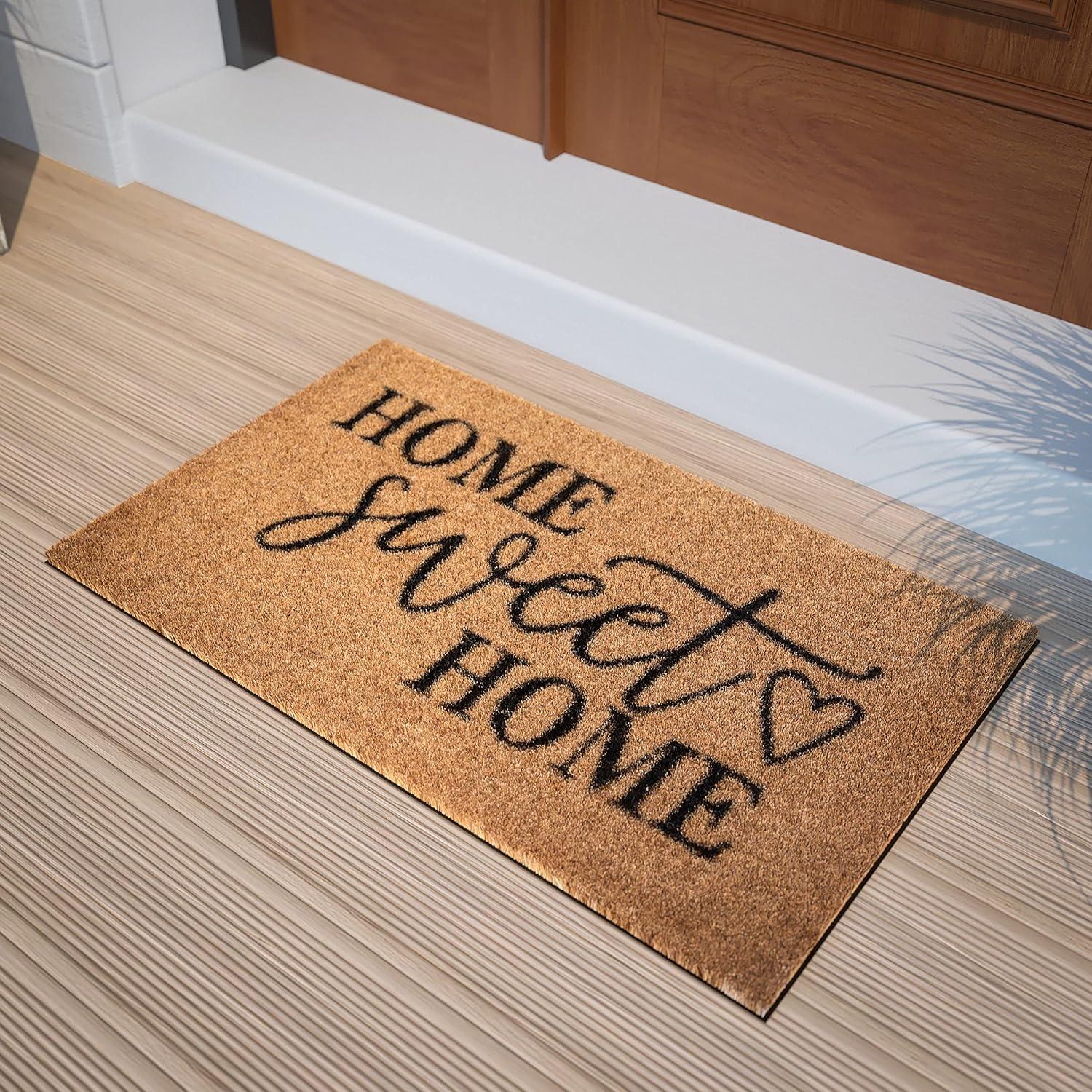 Natural Black 18" x 30" Coir Doormat with Home Sweet Home Message