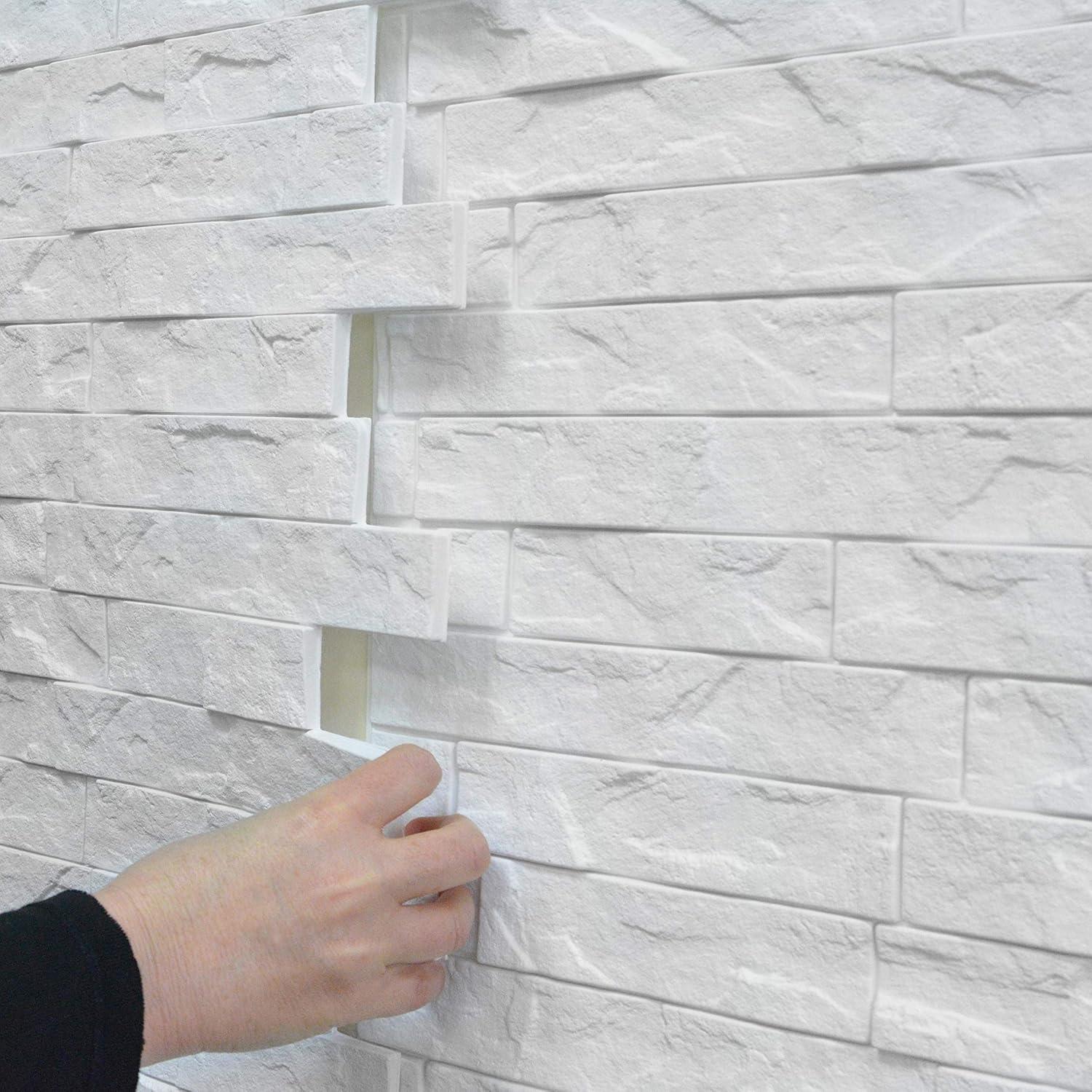 Innovera Décor 3D PVC Interlocking Wall Panels, Faux Ledgestone White, 24" x 24", 1 pc, 4 sq. ft.