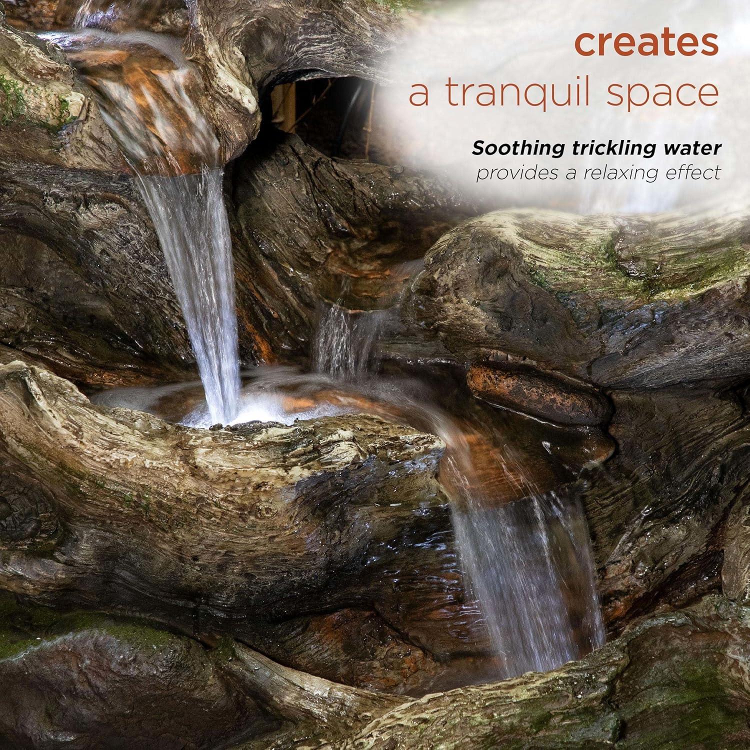Alpine Corporation 40" x 23" x 30" Outdoor Polystone Light-Up Rainforest Plug-In Fountain, Brown