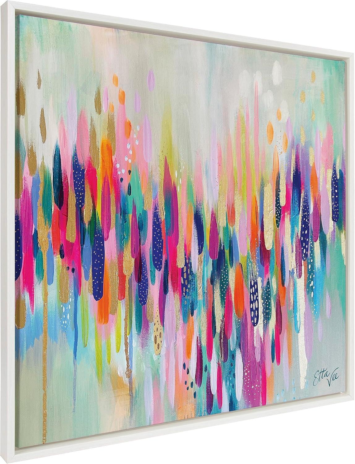 Kate and Laurel Sylvie Brushstroke 154 Framed Canvas Wall Art by Jessi Raulet of Ettavee, 30x30 White, Modern Abstract Colorful Fun Art for Wall