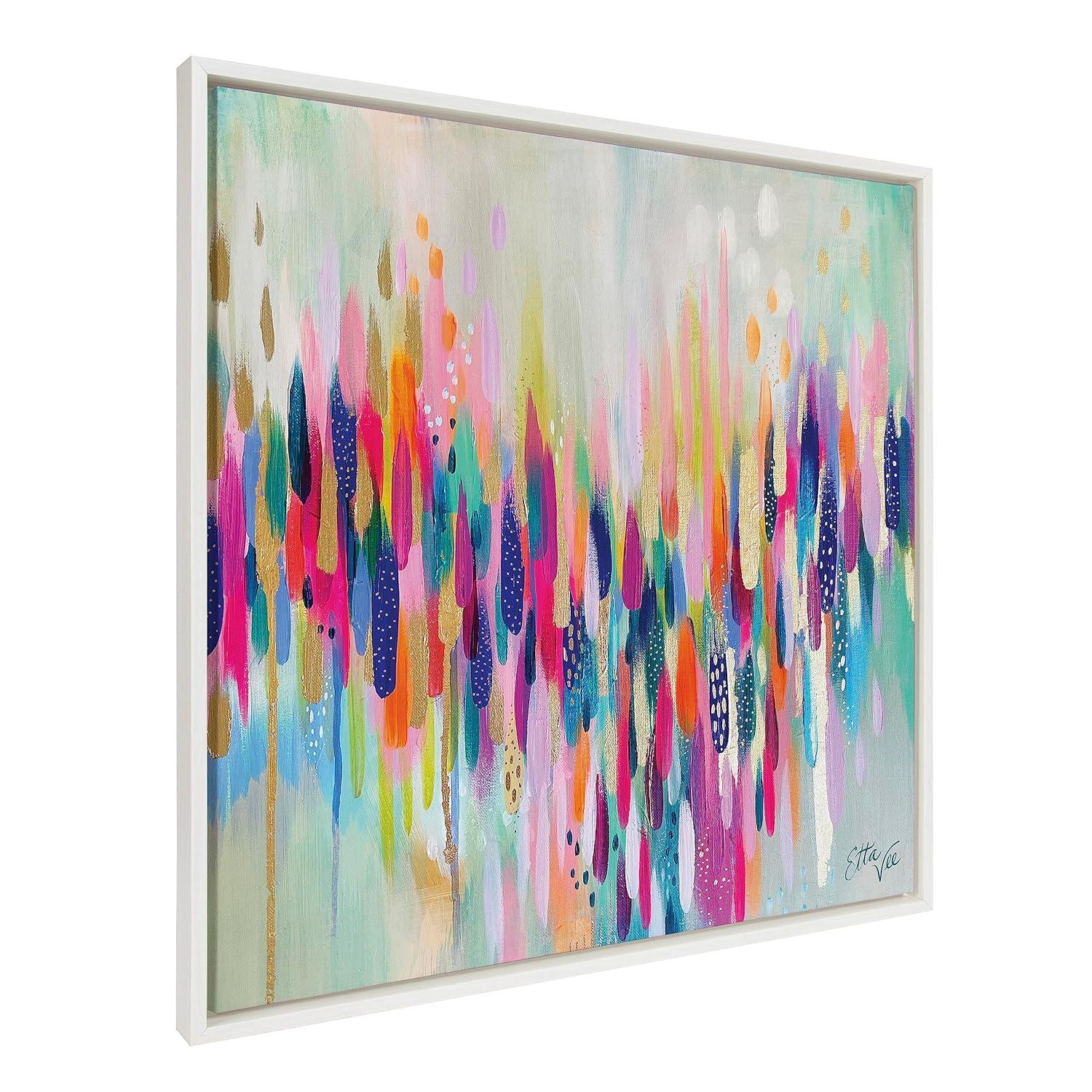 Kate and Laurel Sylvie Brushstroke 154 Framed Canvas Wall Art by Jessi Raulet of Ettavee, 30x30 White, Modern Abstract Colorful Fun Art for Wall