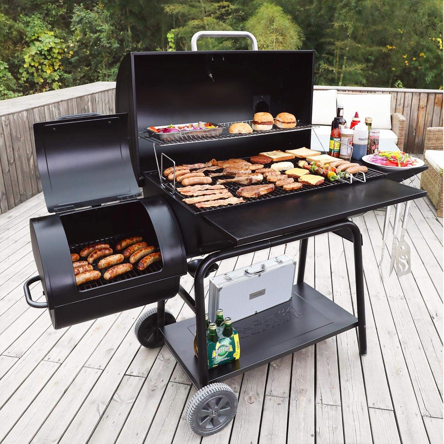 Royal Gourmet Black Steel Charcoal Grill with Offset Smoker