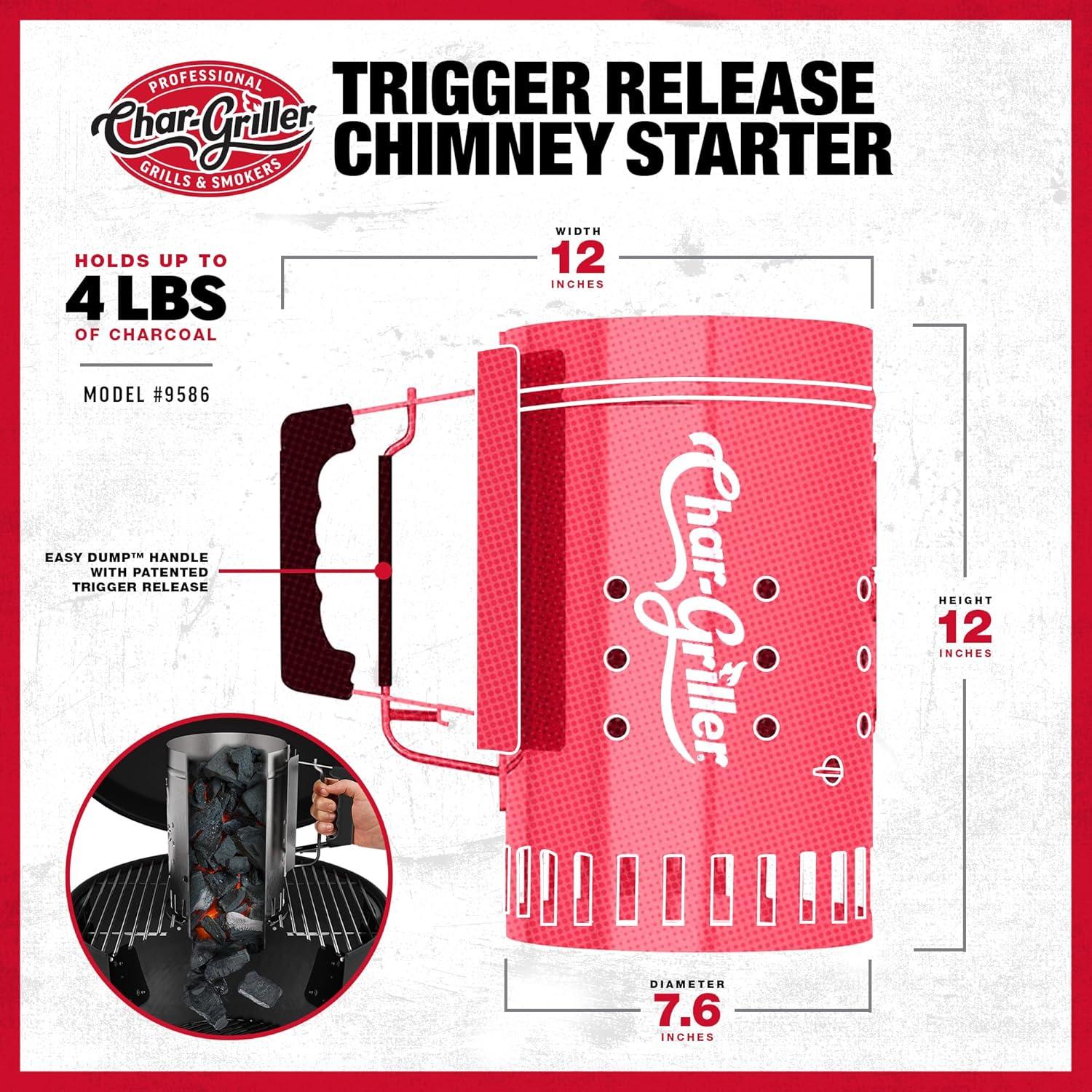 Char-Griller Charcoal Chimney Starter, 9586, Silver