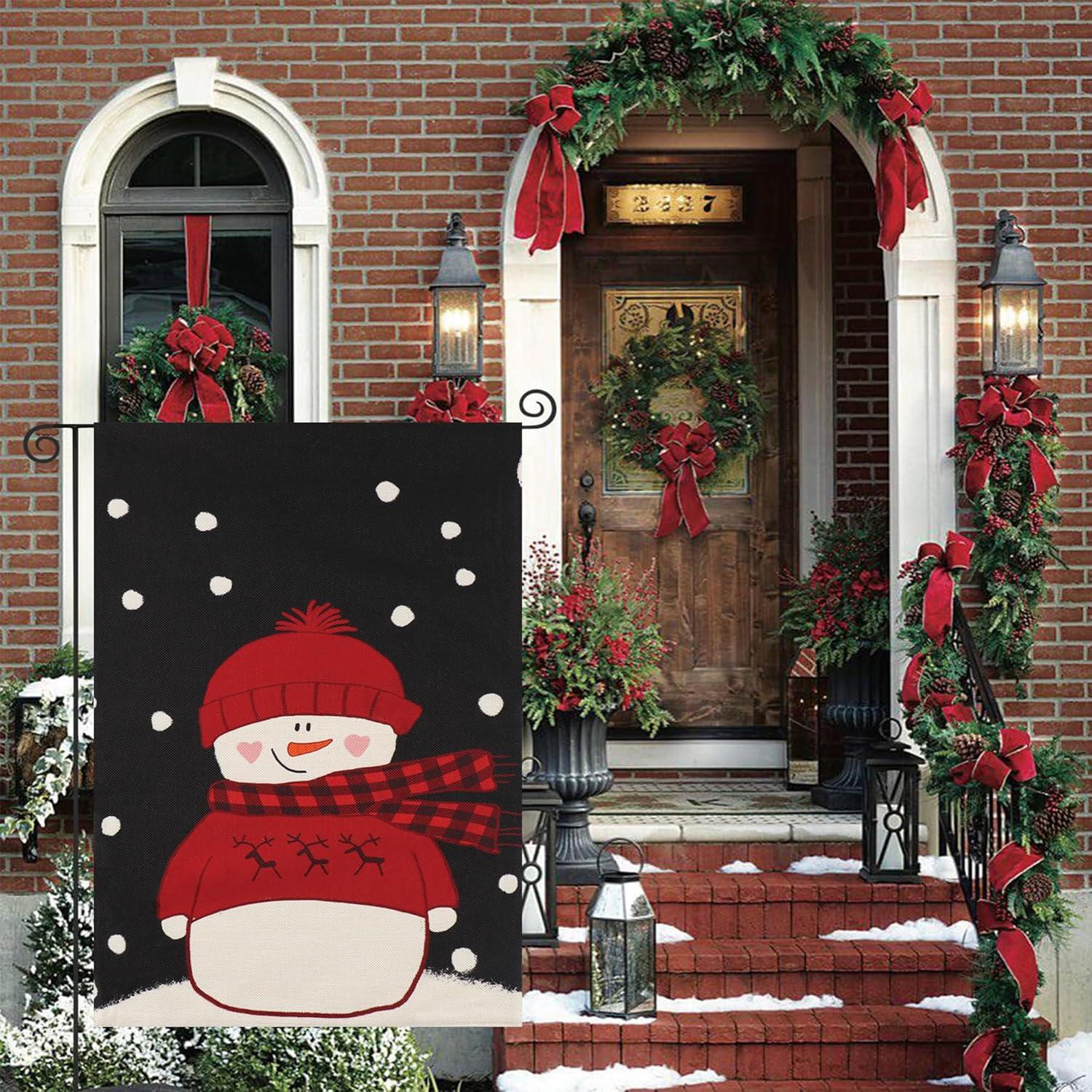 JOOCAR Smile Snowman with Red Scarf Outdoor Yard Flag Decorative Snowflake Winter Garden Flag 12x18 Inch