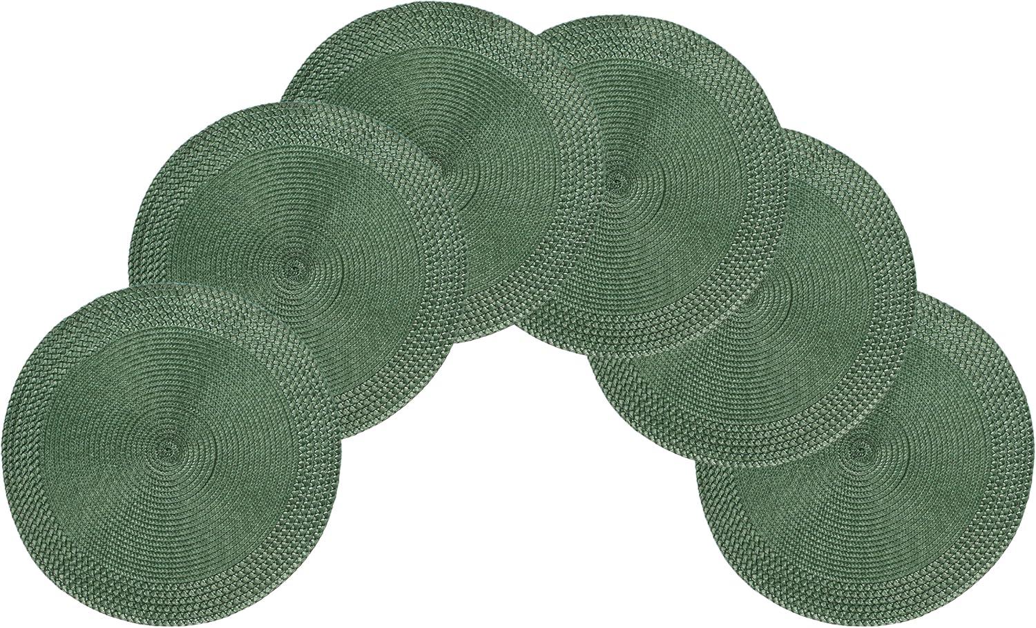 Hunter Green Woven Braided Round Placemats Set of 6