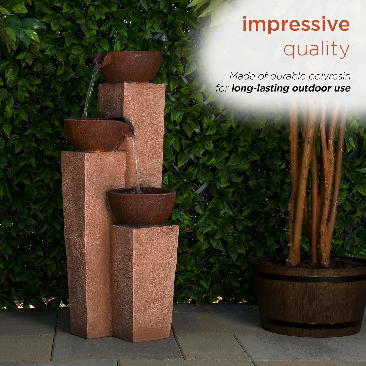 35" Stone Resin Layered Tiering Pots Fountain Copper - Alpine Corporation: Outdoor 3-Tier Water Feature, Polystone & Fiberglass, Weather-Proof