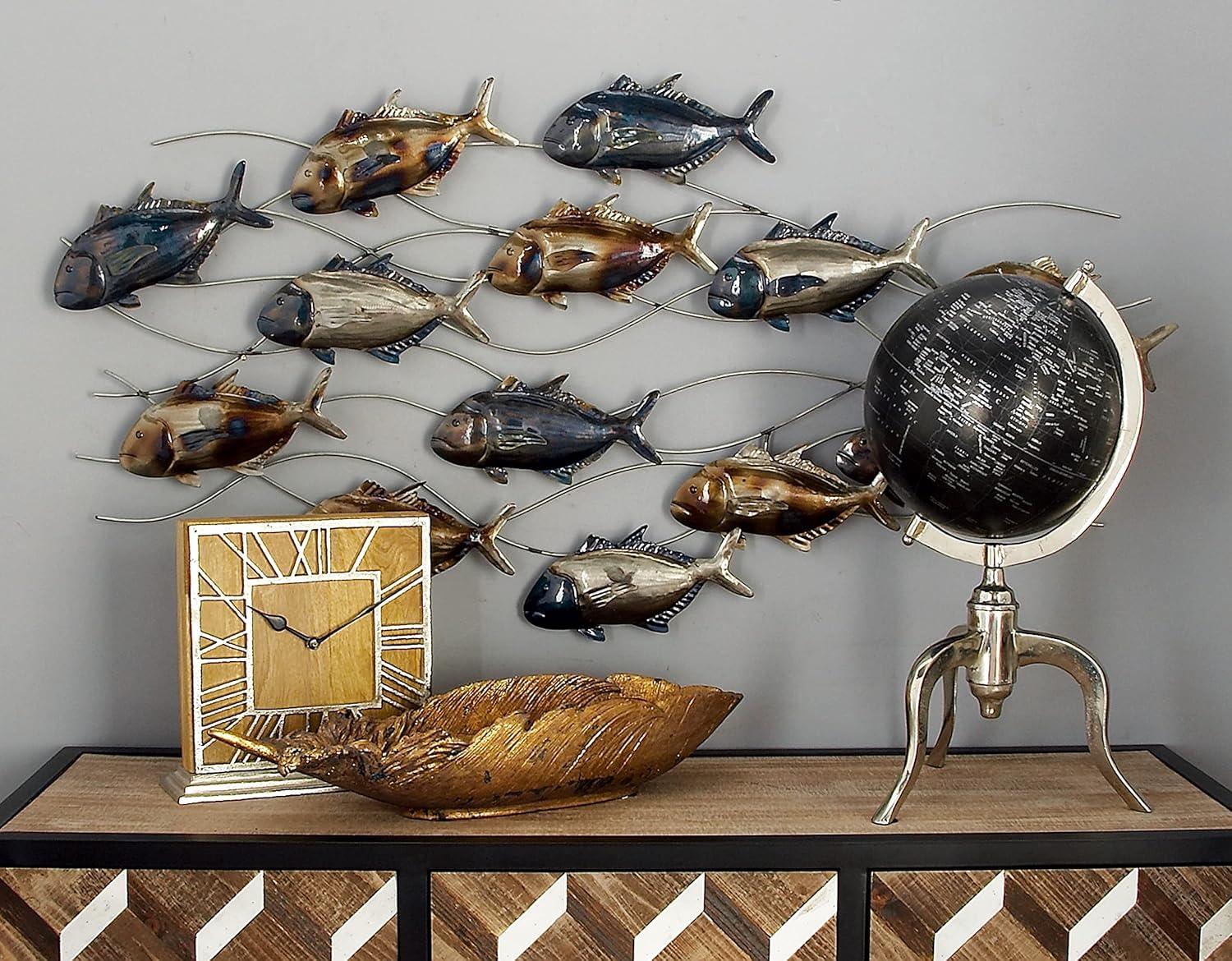 Blue and Bronze Metal Fish Wall Sculpture