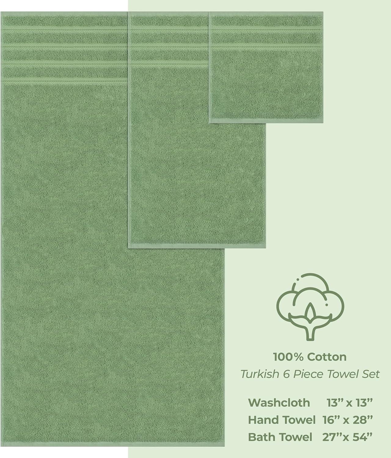 American Soft Linen 6 Piece Towel Set, 100% Cotton Bath Towels for Bathroom, Sage Green
