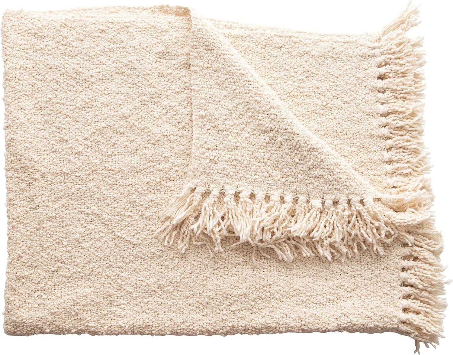 Creative Co-Op Cotton Blend BouclÃÂ© Throw with Fringe, Cream Color