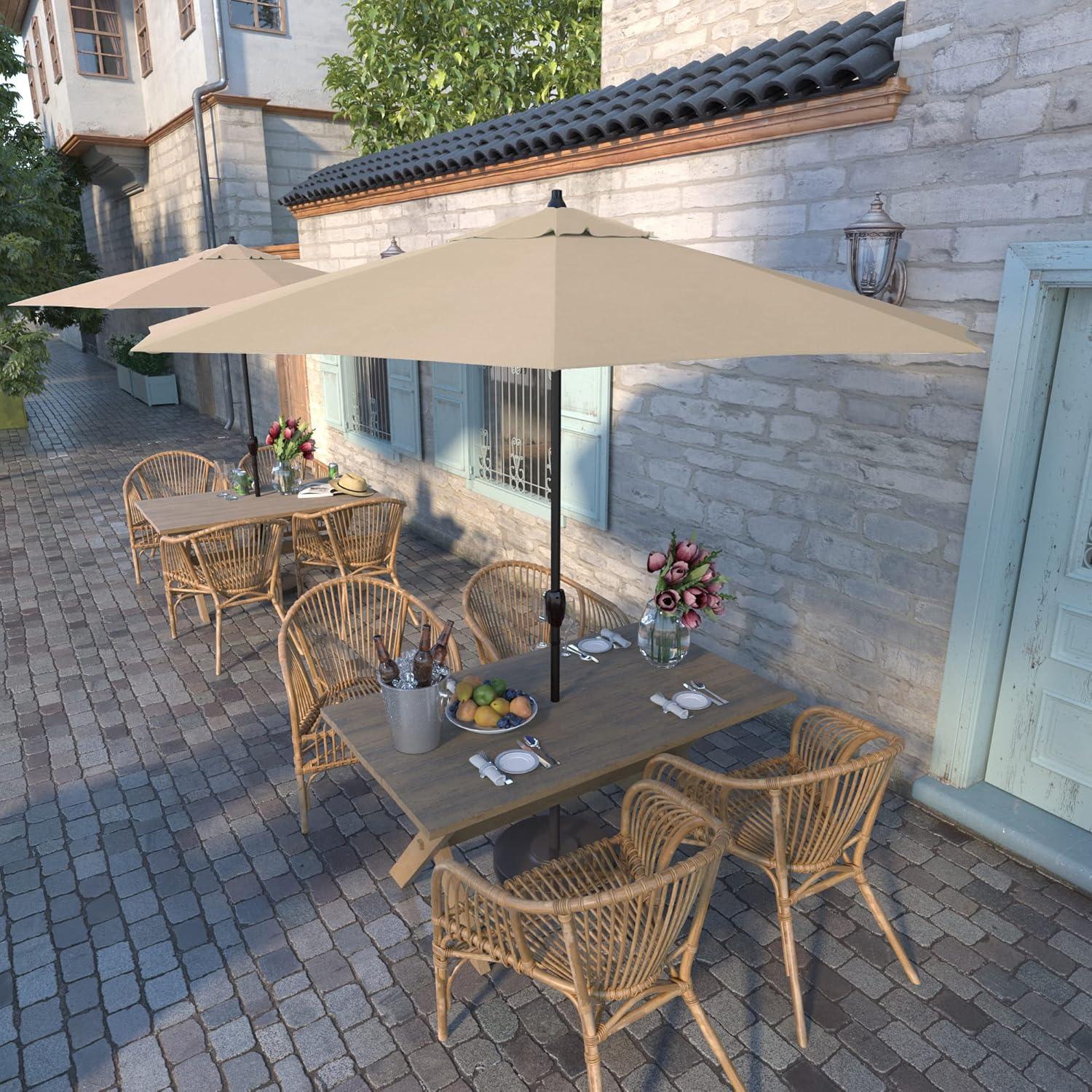 California Umbrella 9' Round Aluminum Outdoor Deck, Pool or Patio Umbrella, Crank Lift, Auto Tilt, Bronze Pole, Antique Beige Olefin