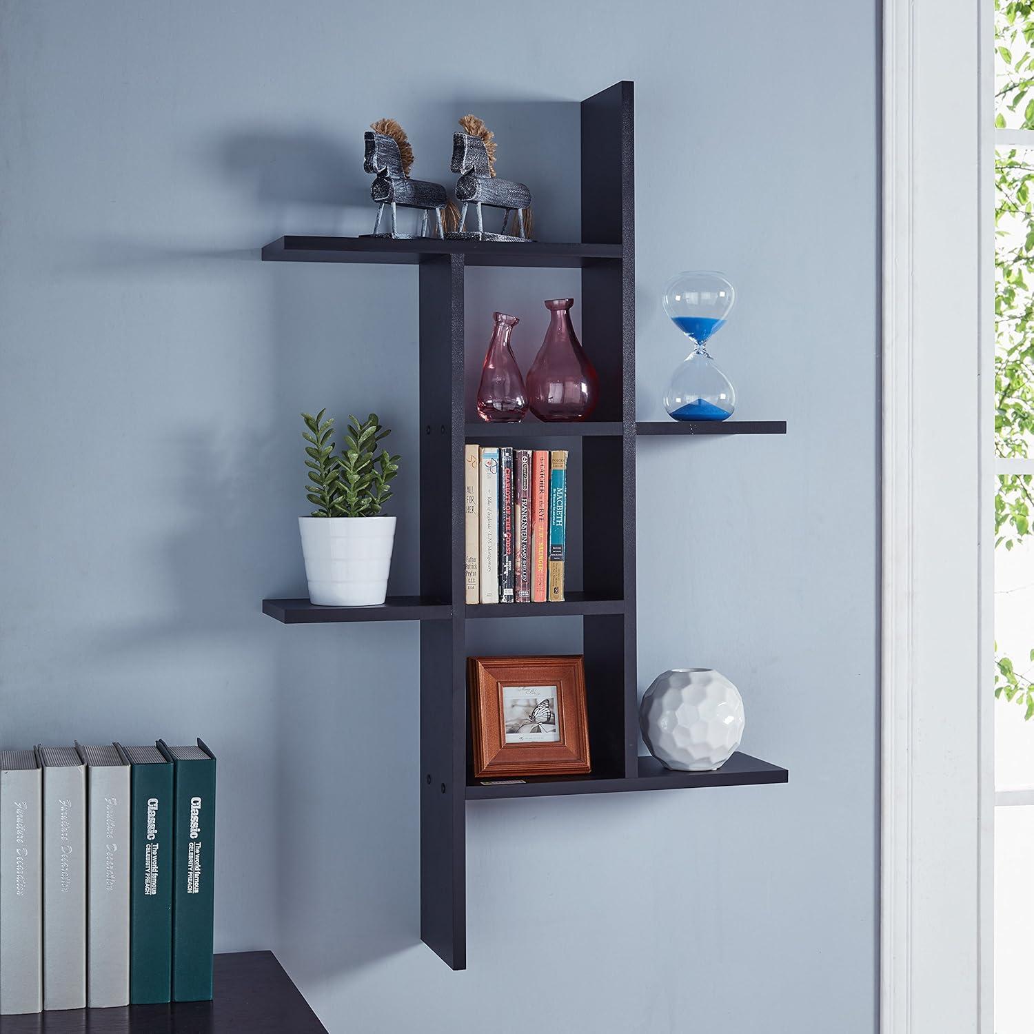 Danya B. 40" x 24" Cantilever Wall Shelf Black: Modern Laminated MDF, 4-Tier Storage, Includes Mounting Hardware