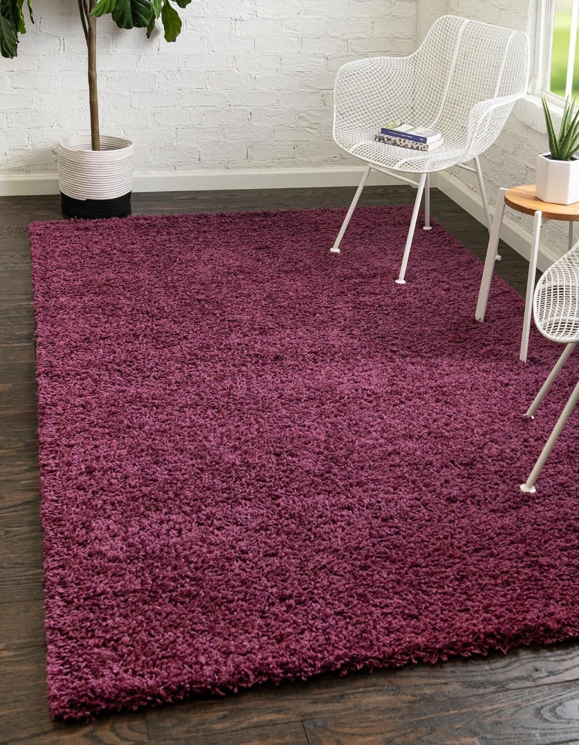 Eggplant Purple High Pile Shag Synthetic Rug 5' x 8'