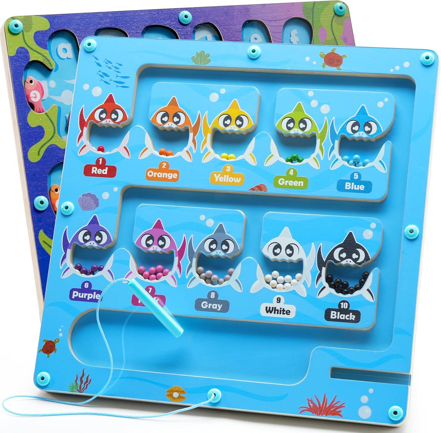 Joyfy Montessori Wooden Magnetic Maze Board for Letter, Color, Number Matching, Educational Easter Xmas Birthday Party Gift for Boys Girls Ages 3-8