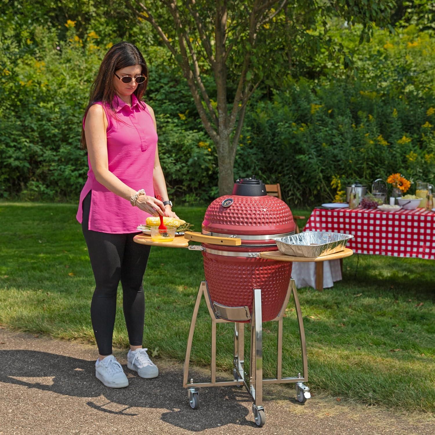 Mullite Kamado Grill with Wheels and Side Tables