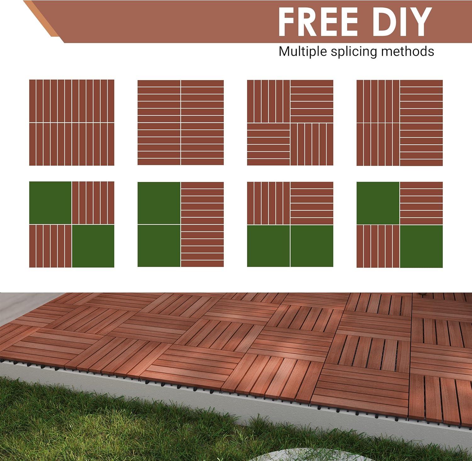 Natural Acacia Wood Interlocking Deck Tiles with Water Protection, 27 Pack