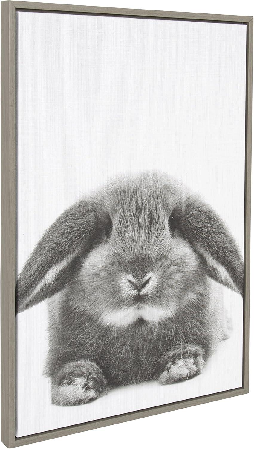 Kate and Laurel Sylvie Rabbit Animal Print Black and White Portrait Framed Canvas Wall Art by Simon Te Tai, 23x33 Gray