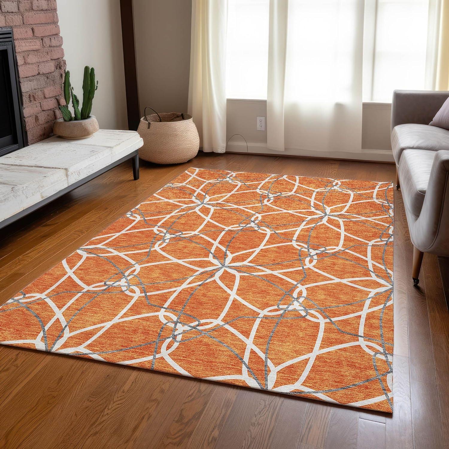 Orange Geometric Synthetic Indoor/Outdoor Washable Rug 2'6" x 3'10"