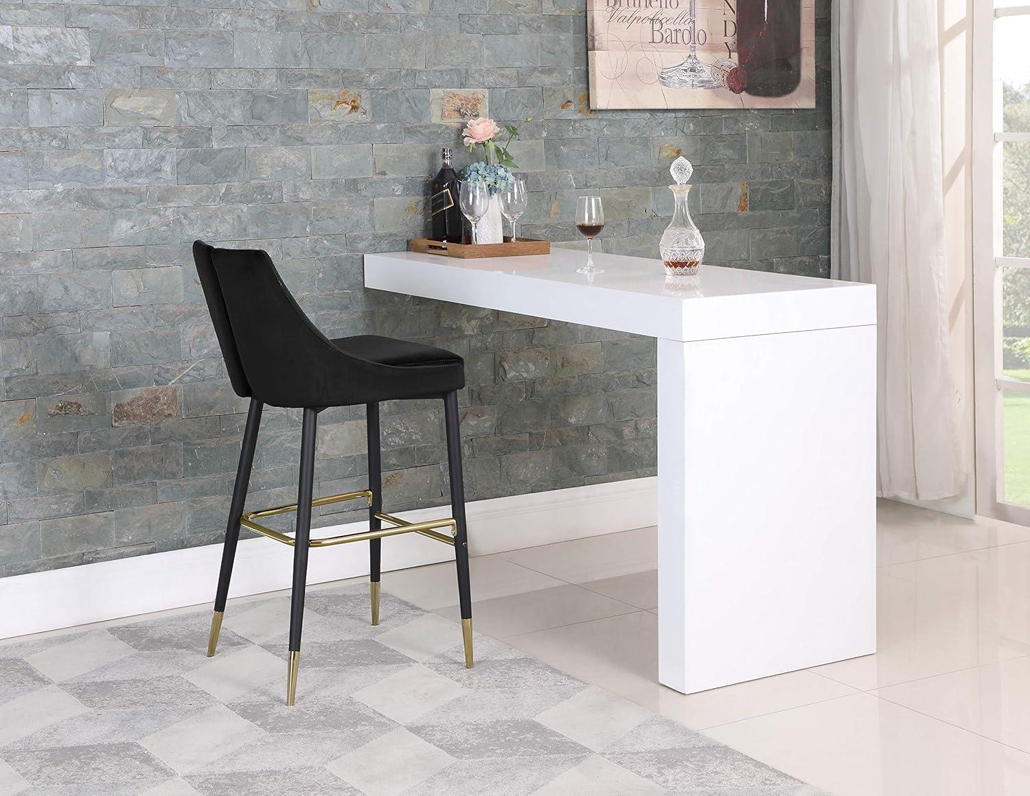 Luxurious Black Velvet Bar Height Stool with Matte Black Metal Legs