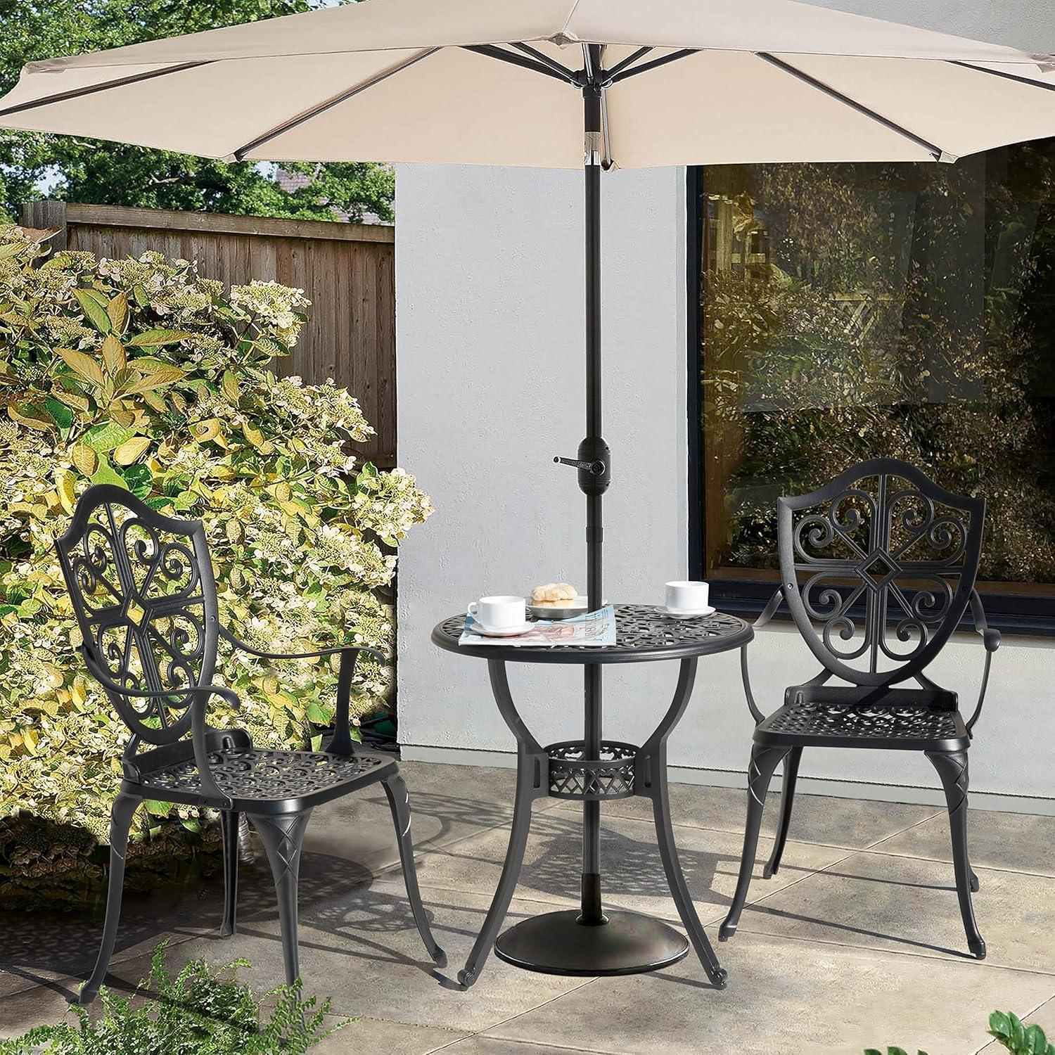 Nuu Garden  3-piece Black Cast Aluminum Patio Bistro Set vintage-inspired flower