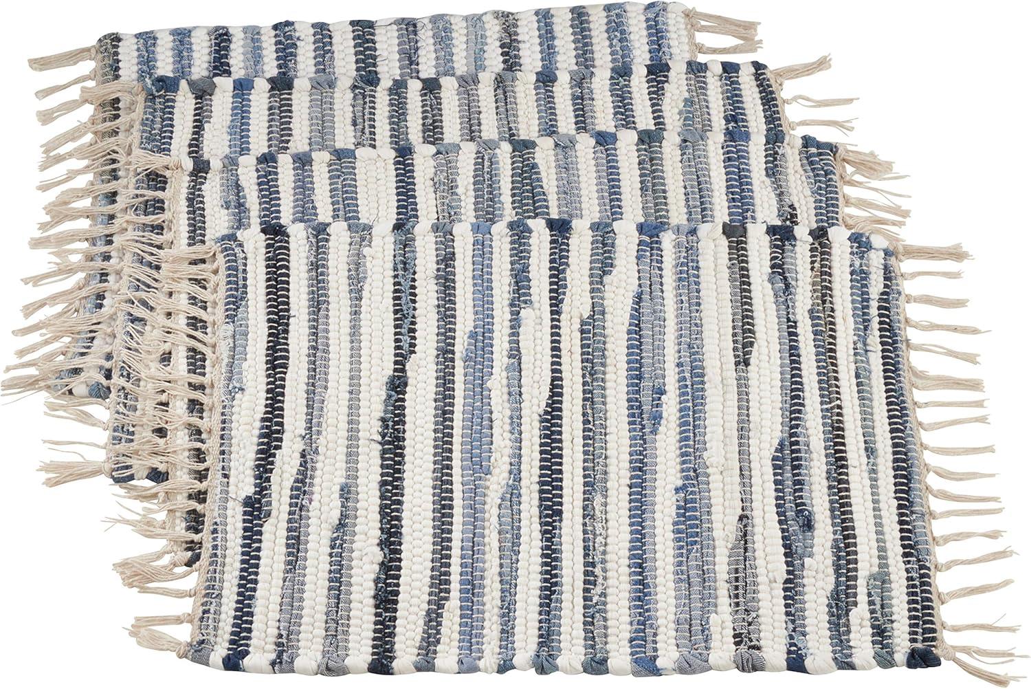 Saro Lifestyle Striped Denim Chindi Placemat, 14"x20" Oblong, Denim (Set of 4)