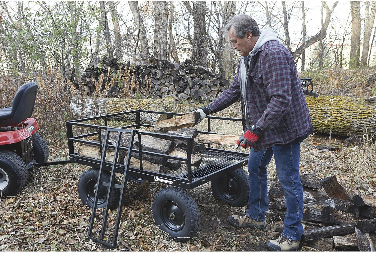Strongway Black Steel Utility Cart with Pneumatic Wheels