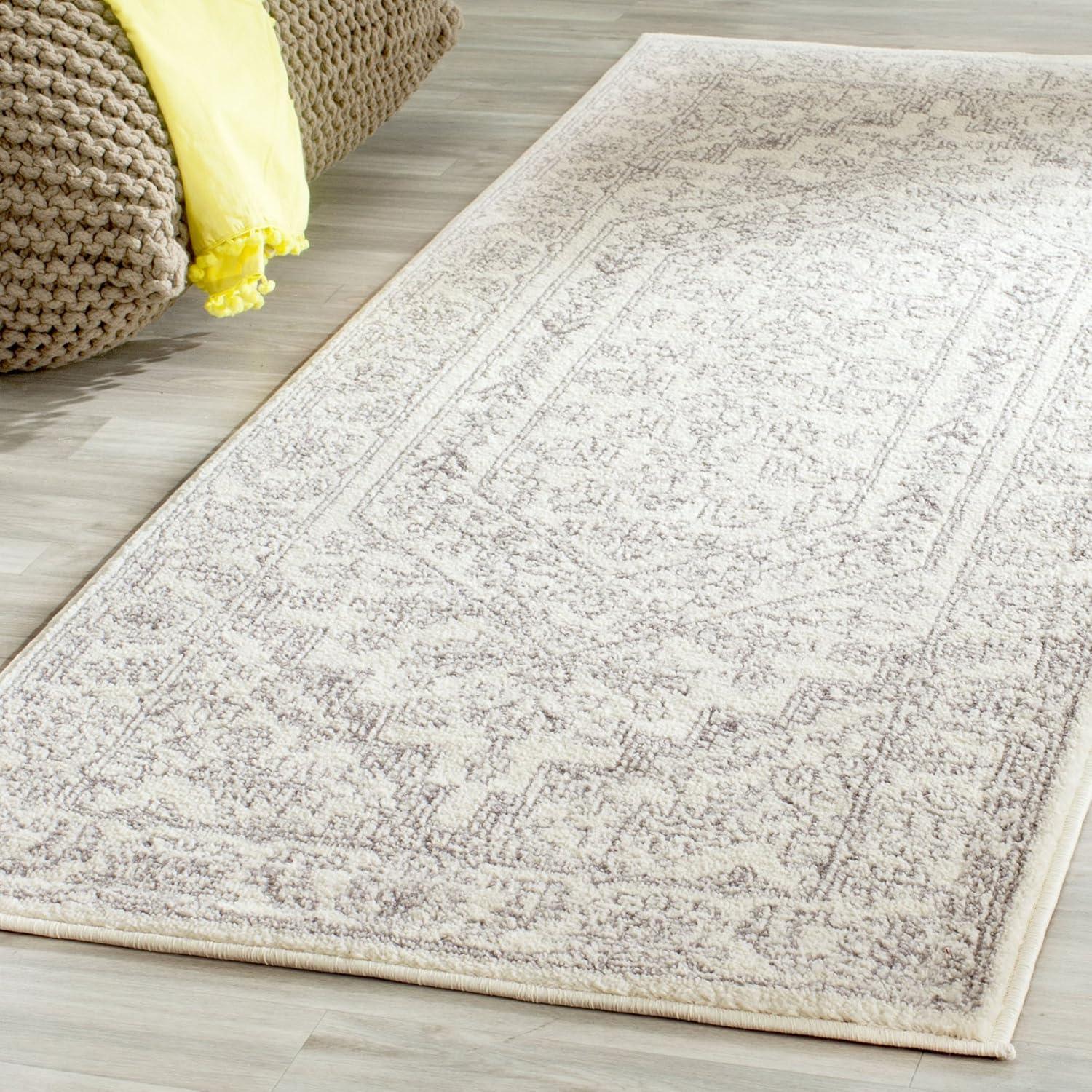 Ivory and Silver Medallion Synthetic Runner Rug