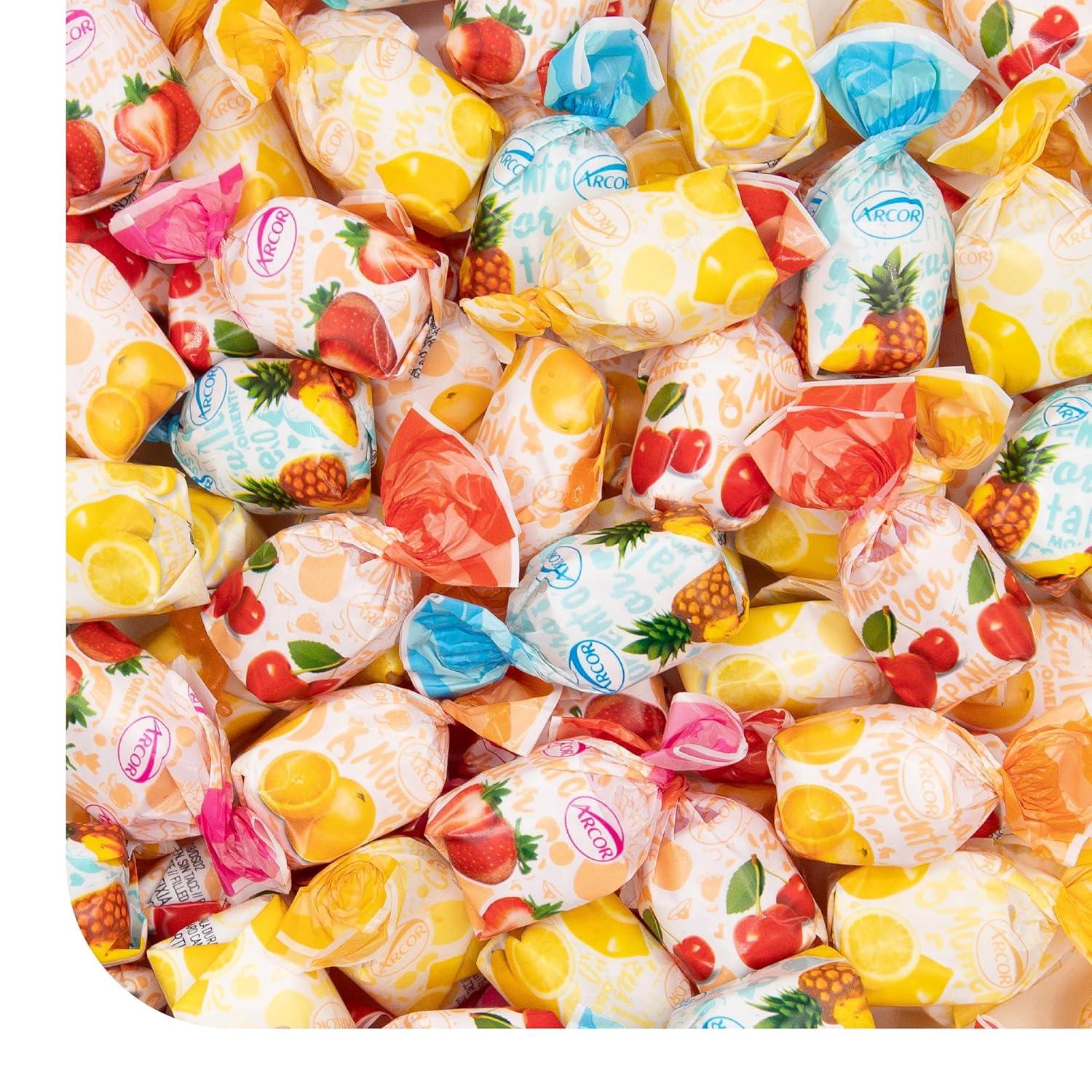 Arcor Fruit Filled Hard Candy - 2 Pound Bag - Bulk Bon Bons Candy with Pineapple, Strawberry, Orange, Cherry, and Lemon Flavors - Individually Wrapped Assorted Fruit Candy