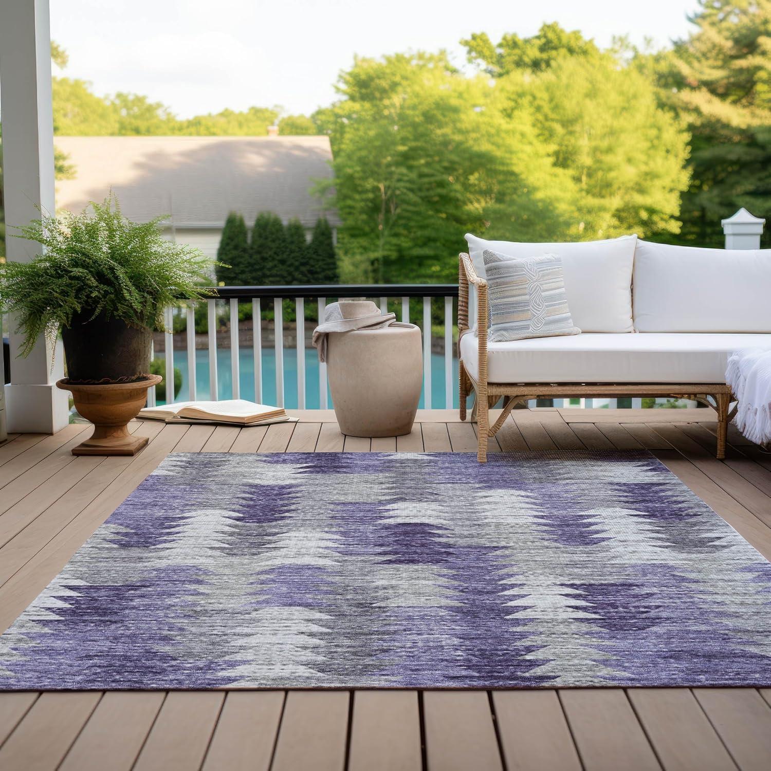 Purple and Gray Synthetic Flat Woven 8' x 10' Area Rug