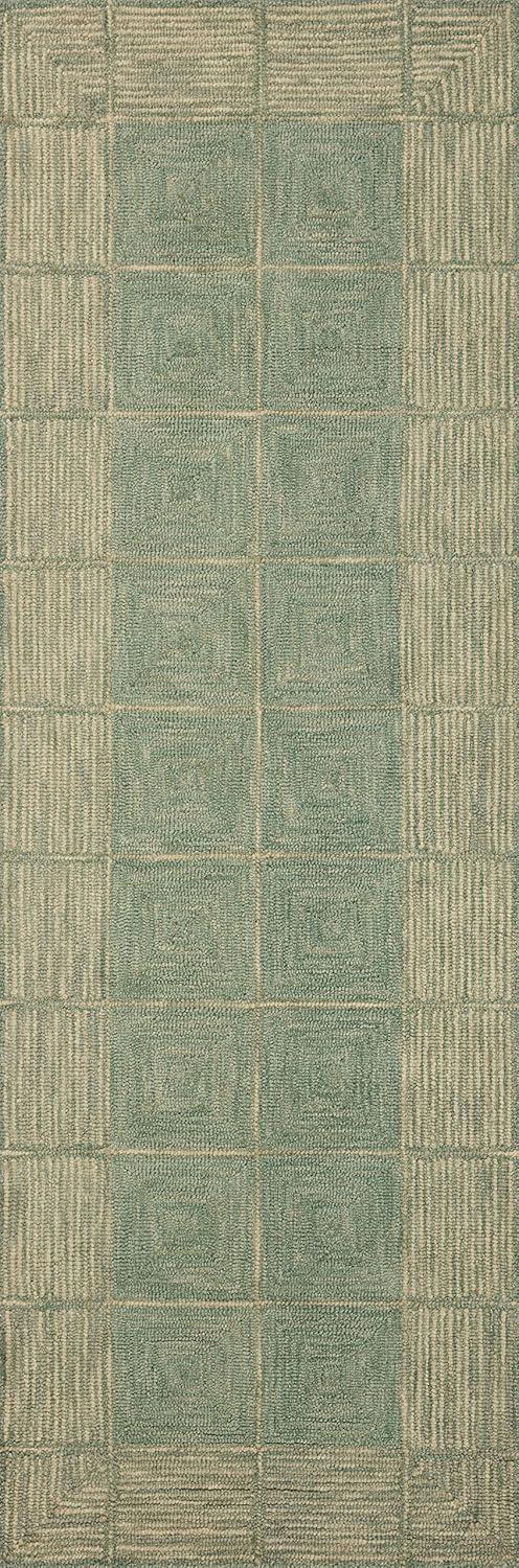 Handmade Tufted Green Diamond Wool Area Rug 7'9" x 9'9"