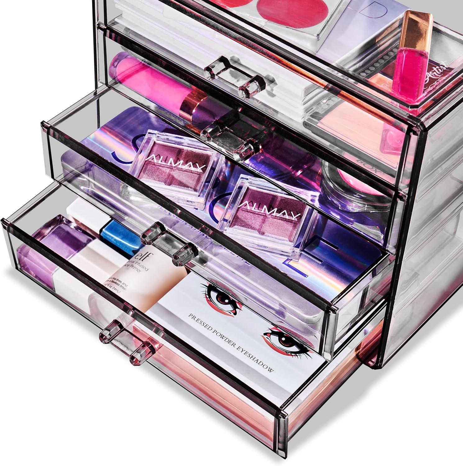 Sorbus 4 Drawer Acrylic Makeup Organizer and Storage for Cosmetics, Jewelry, and more Clear Makeup Organizer for Vanity, College Dorm (Black)
