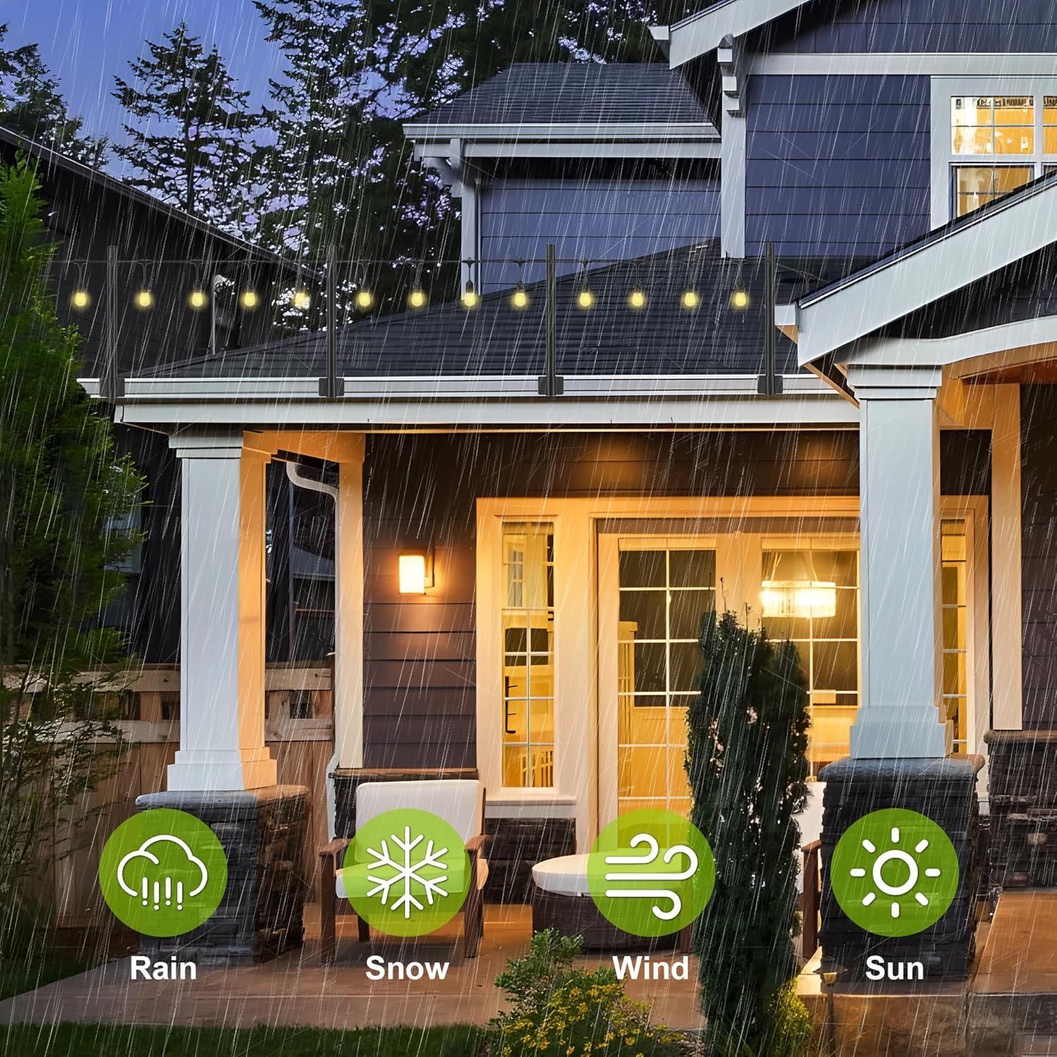 Suchtale 2 Pack 2.8 FT String Light Poles, Suspension Outdoor Fence Post Lights with Clip and Bracket SL-007-WF