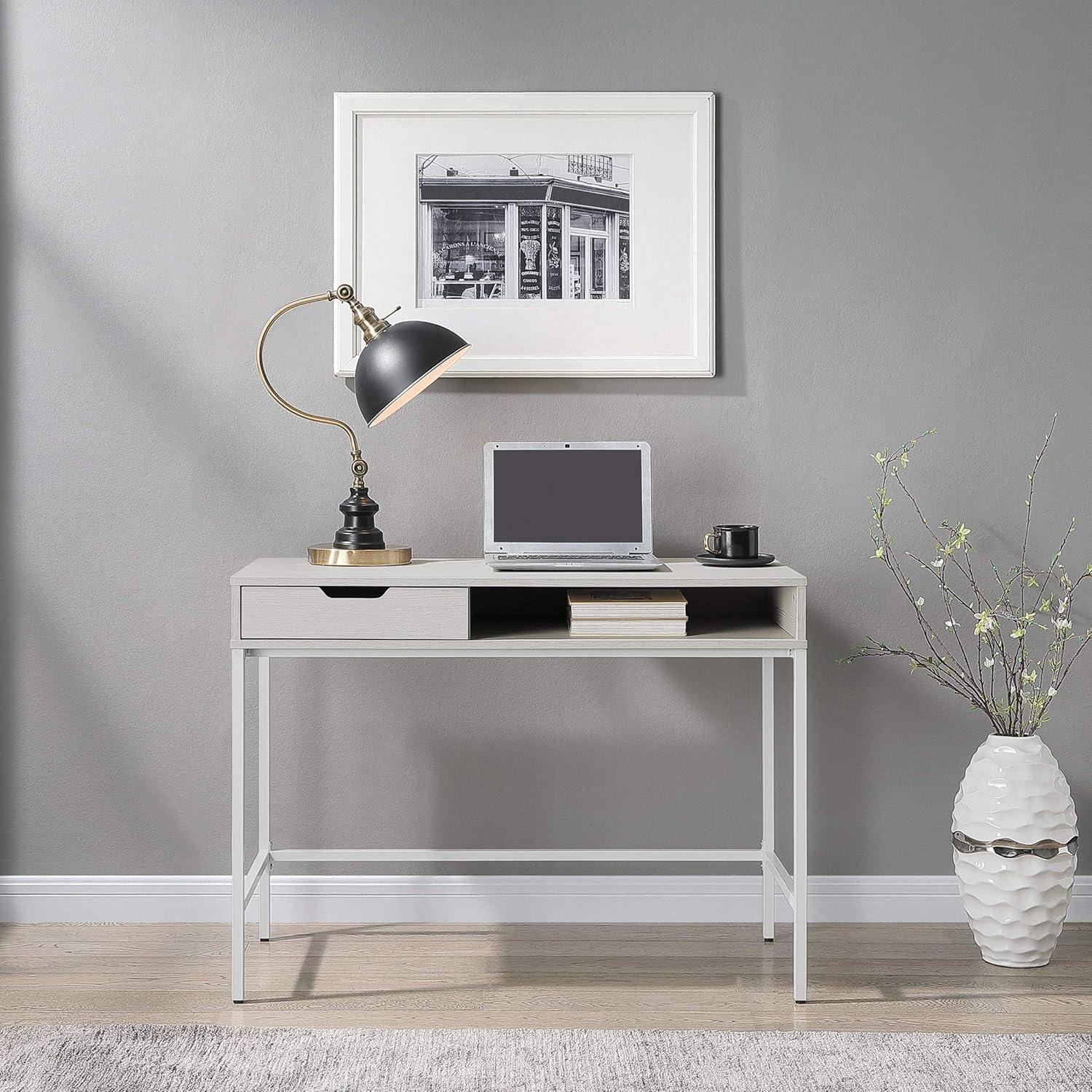 Contempo 40-Inch Desk with Drawer and Shelf in Brown Wood Grain Finish