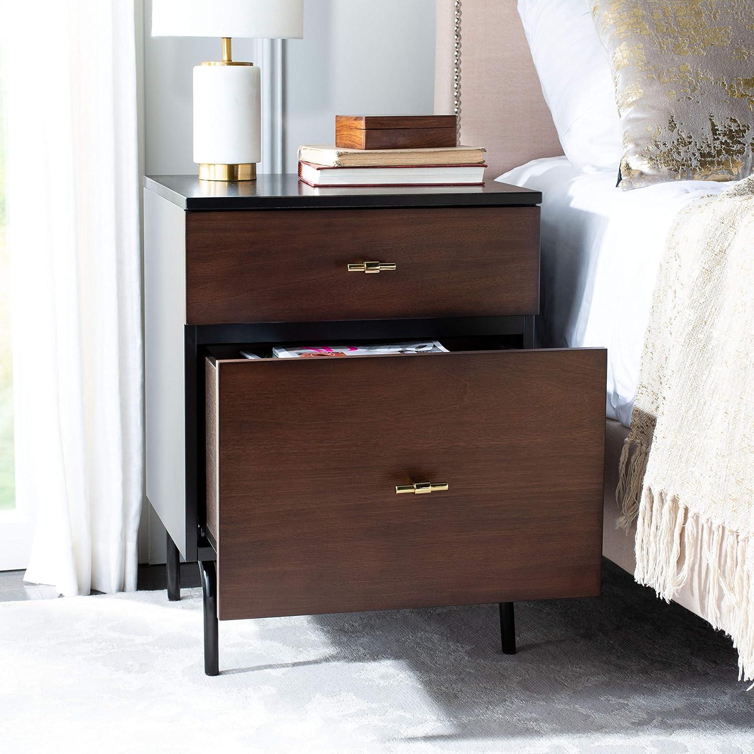 Genevieve 2 Drawer Nightstand - NST5002 - Walnut/Black - Safavieh