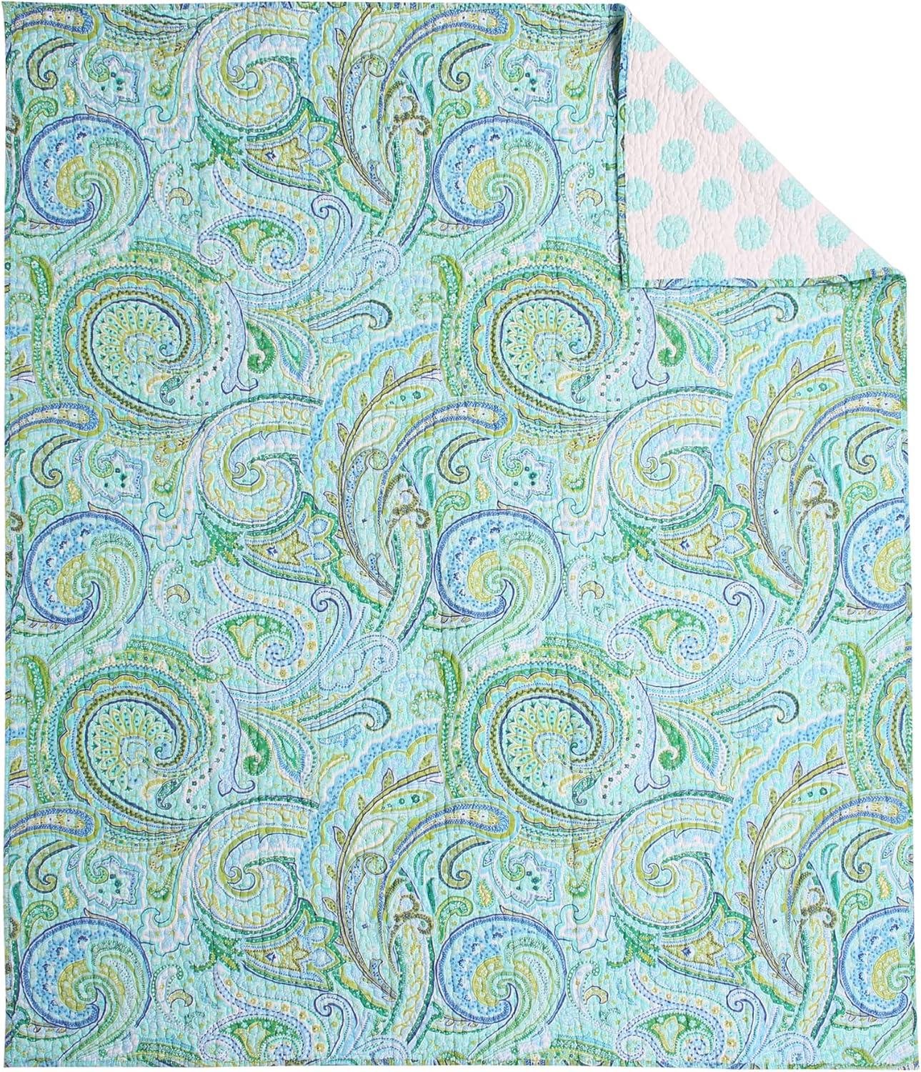 Teal and Green Cotton Reversible Paisley Throw Blanket 50x60in
