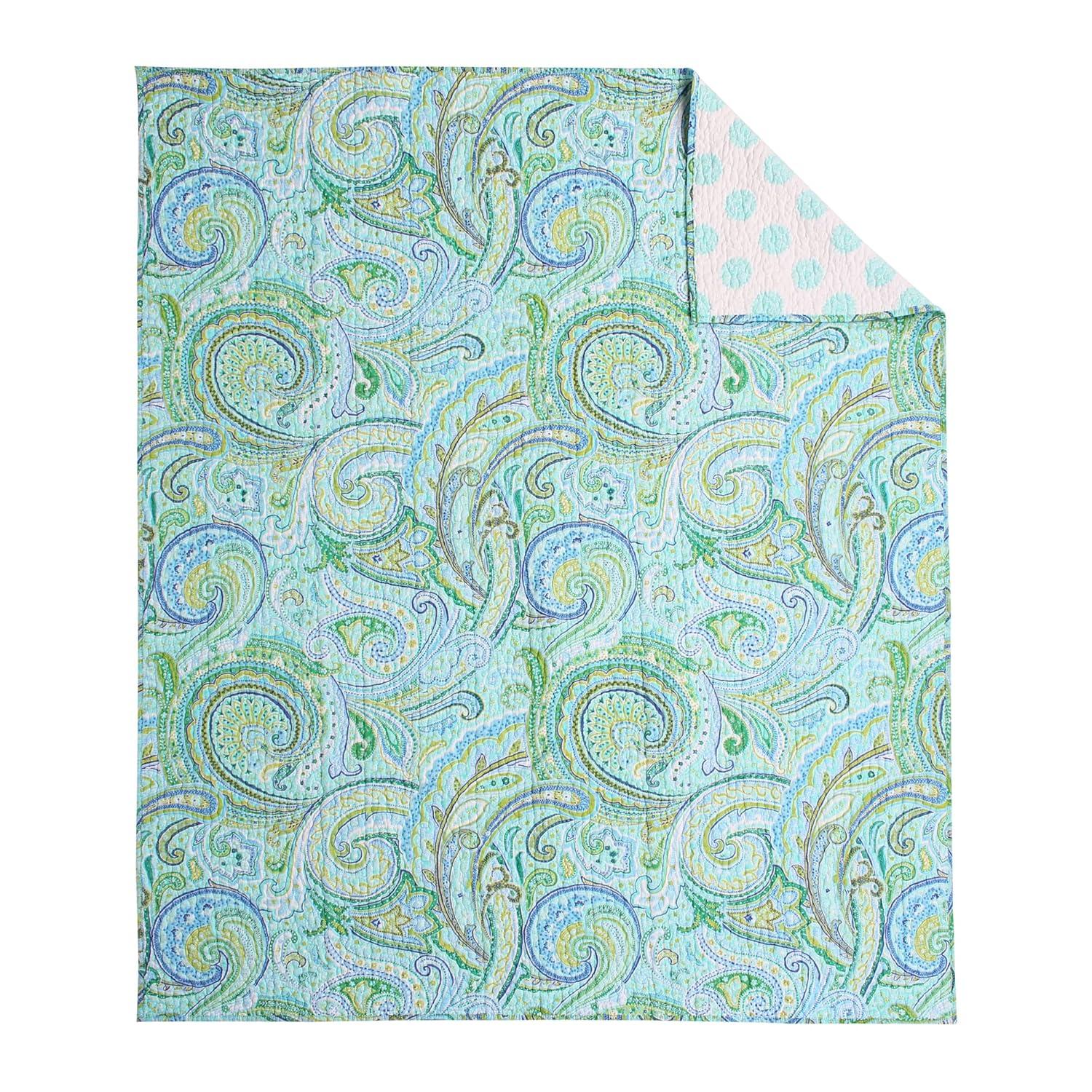 Teal and Green Cotton Reversible Paisley Throw Blanket 50x60in